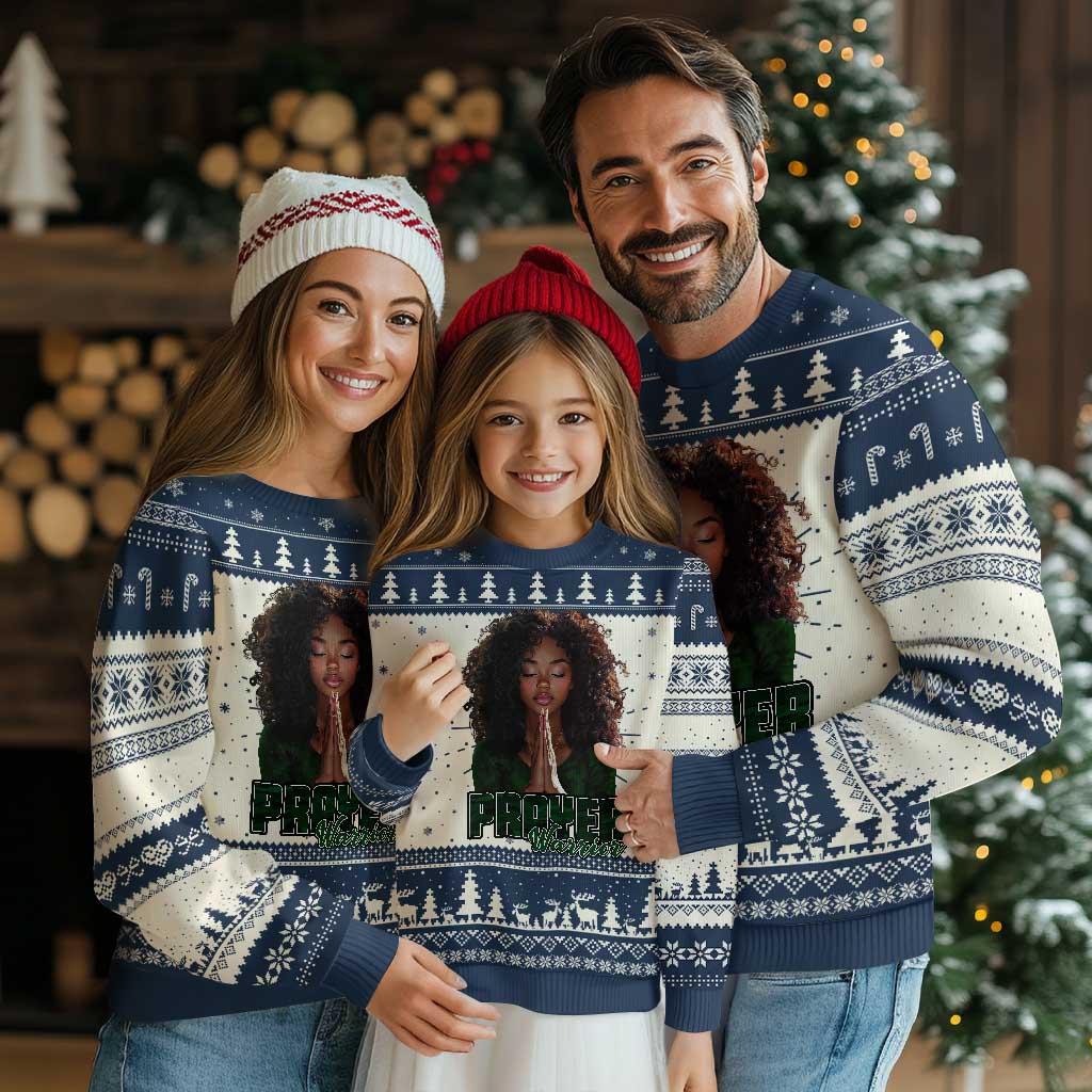 Prayer Warrior Ugly Christmas Sweater Camo Black Woman Christian Pray - Wonder Print Shop
