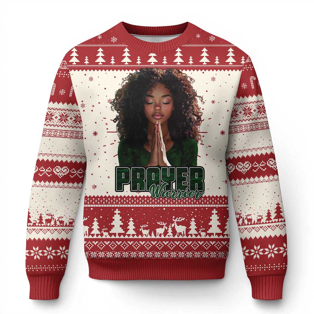 Prayer Warrior Ugly Christmas Sweater Camo Black Woman Christian Pray - Wonder Print Shop