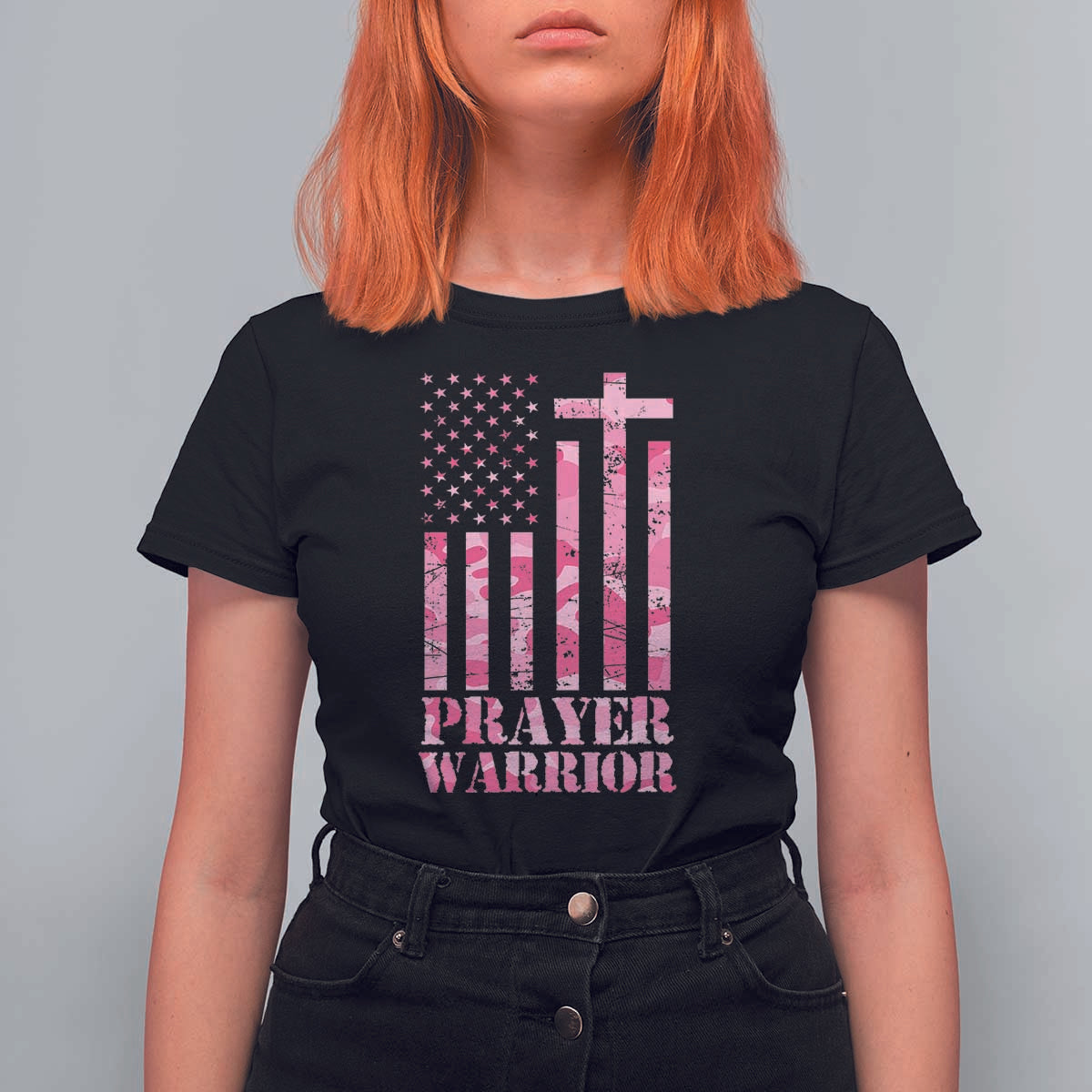 Prayer Warrior T Shirt For Women Camo American Flag Christian Pray - Wonder Print Shop