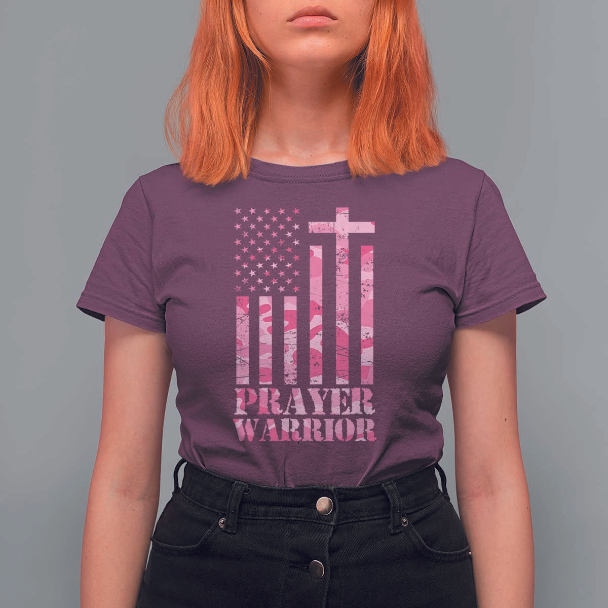 Prayer Warrior T Shirt For Women Camo American Flag Christian Pray - Wonder Print Shop