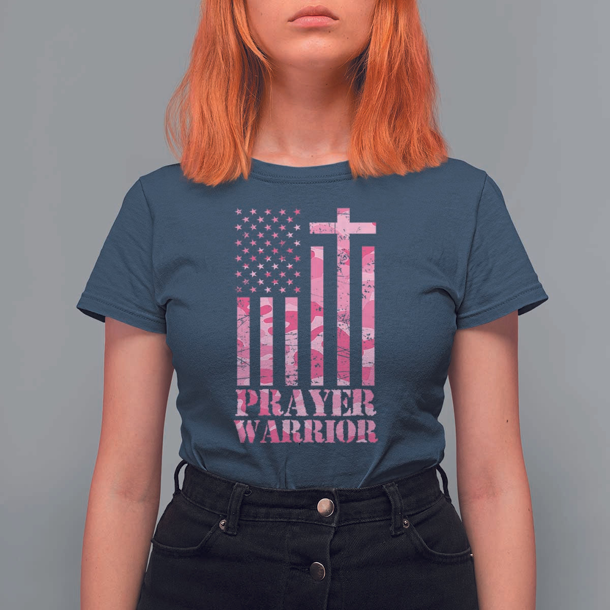 Prayer Warrior T Shirt For Women Camo American Flag Christian Pray - Wonder Print Shop