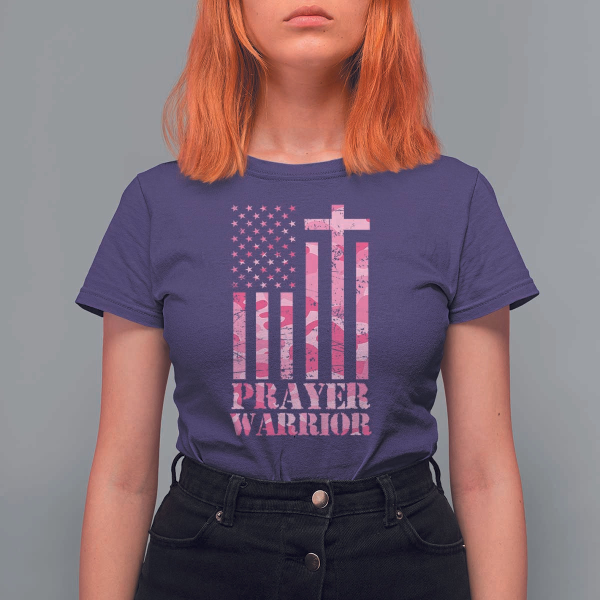 Prayer Warrior T Shirt For Women Camo American Flag Christian Pray - Wonder Print Shop