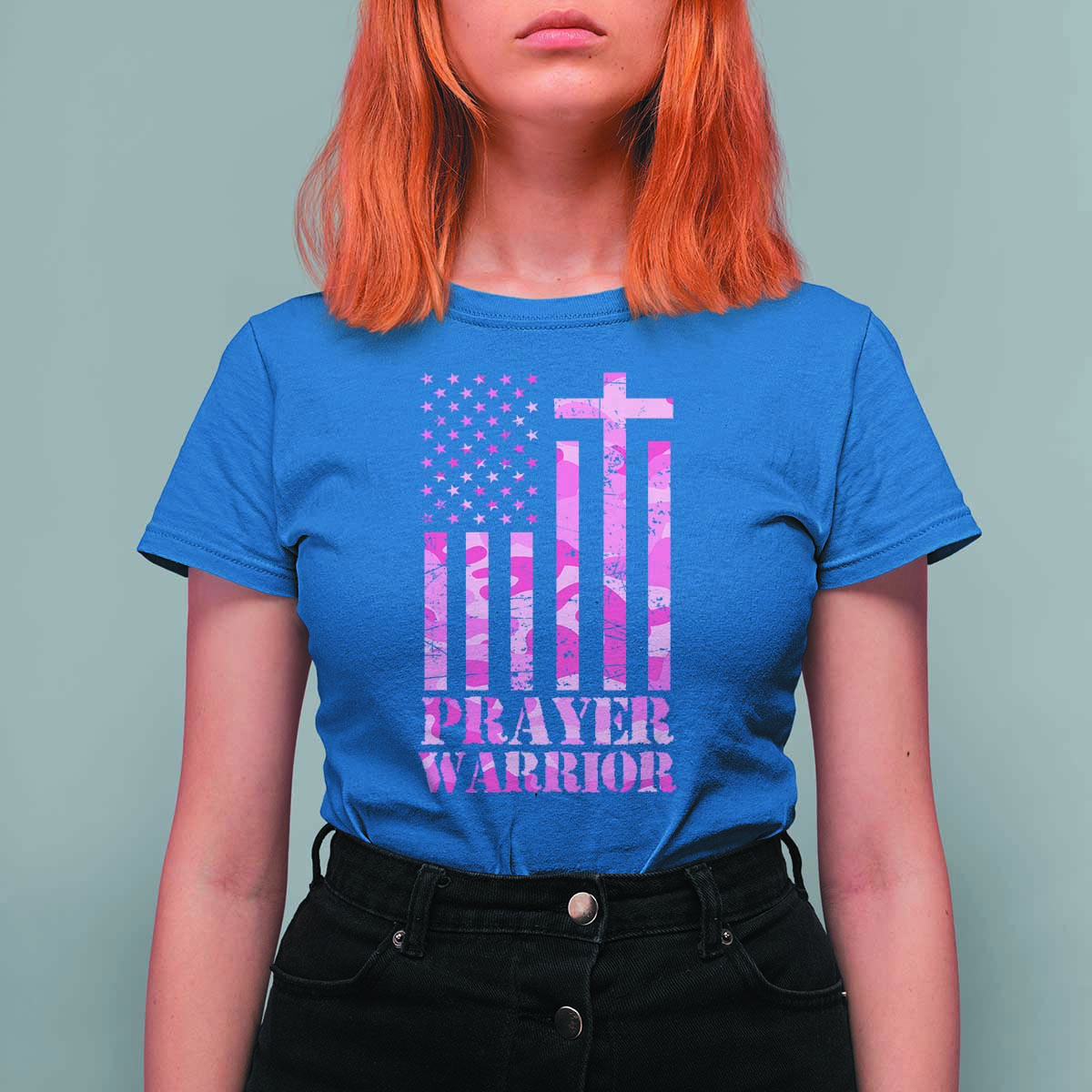Prayer Warrior T Shirt For Women Camo American Flag Christian Pray - Wonder Print Shop