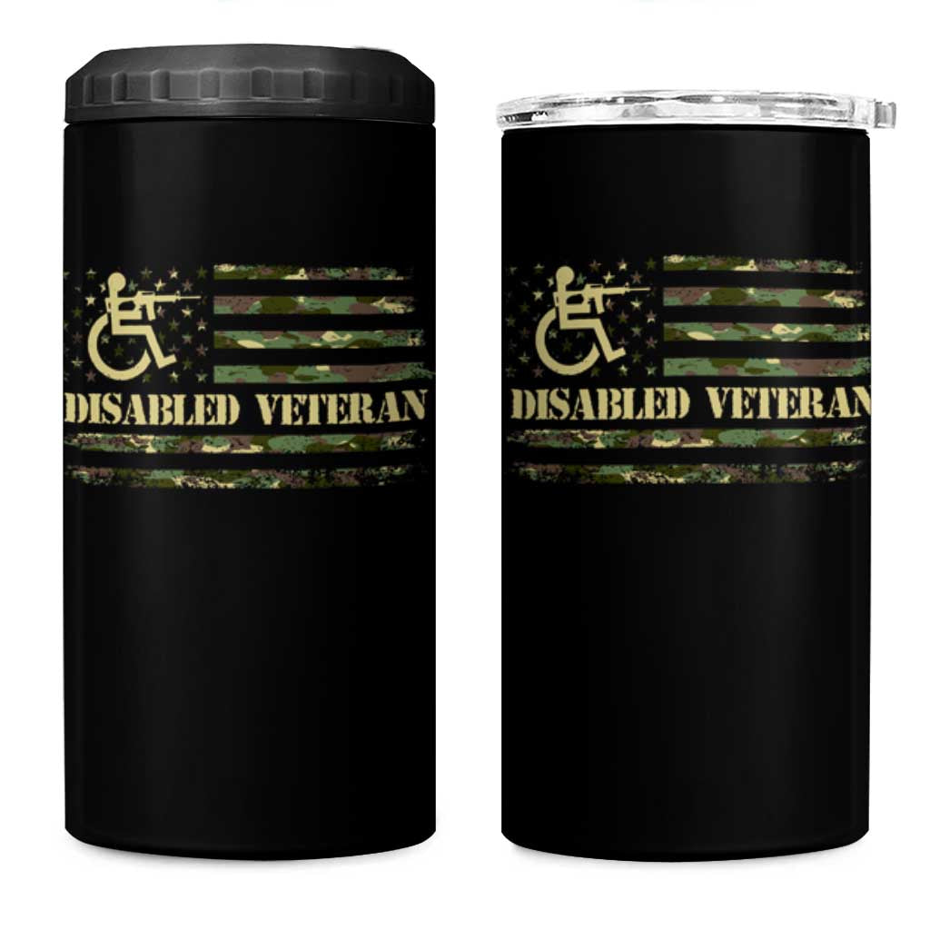 Disabled Veteran 4 in 1 Can Cooler Tumbler Camouflage American Flag Patriotic Veterans Day