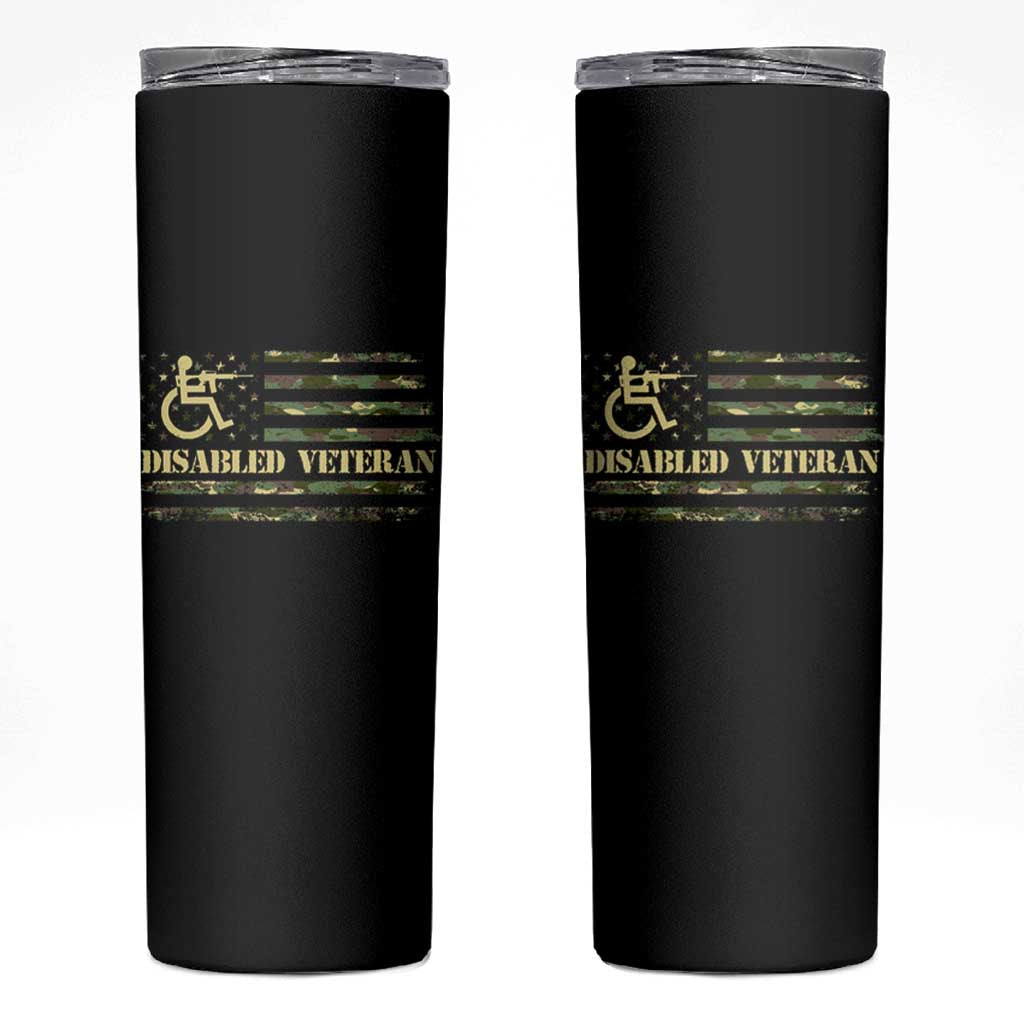 Disabled Veteran Skinny Tumbler Camouflage American Flag Patriotic Veterans Day