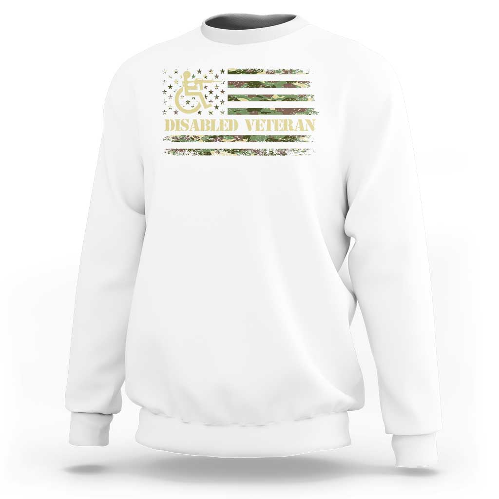Disabled Veteran Sweatshirt Camouflage American Flag Patriotic Veterans Day - Wonder Print Shop