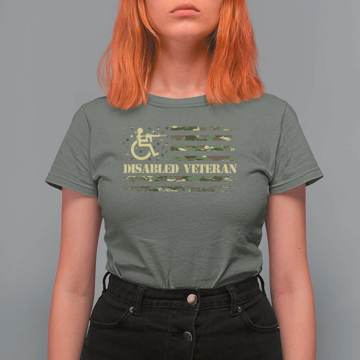 Disabled Veteran T Shirt For Women Camouflage American Flag Patriotic Veterans Day - Wonder Print Shop