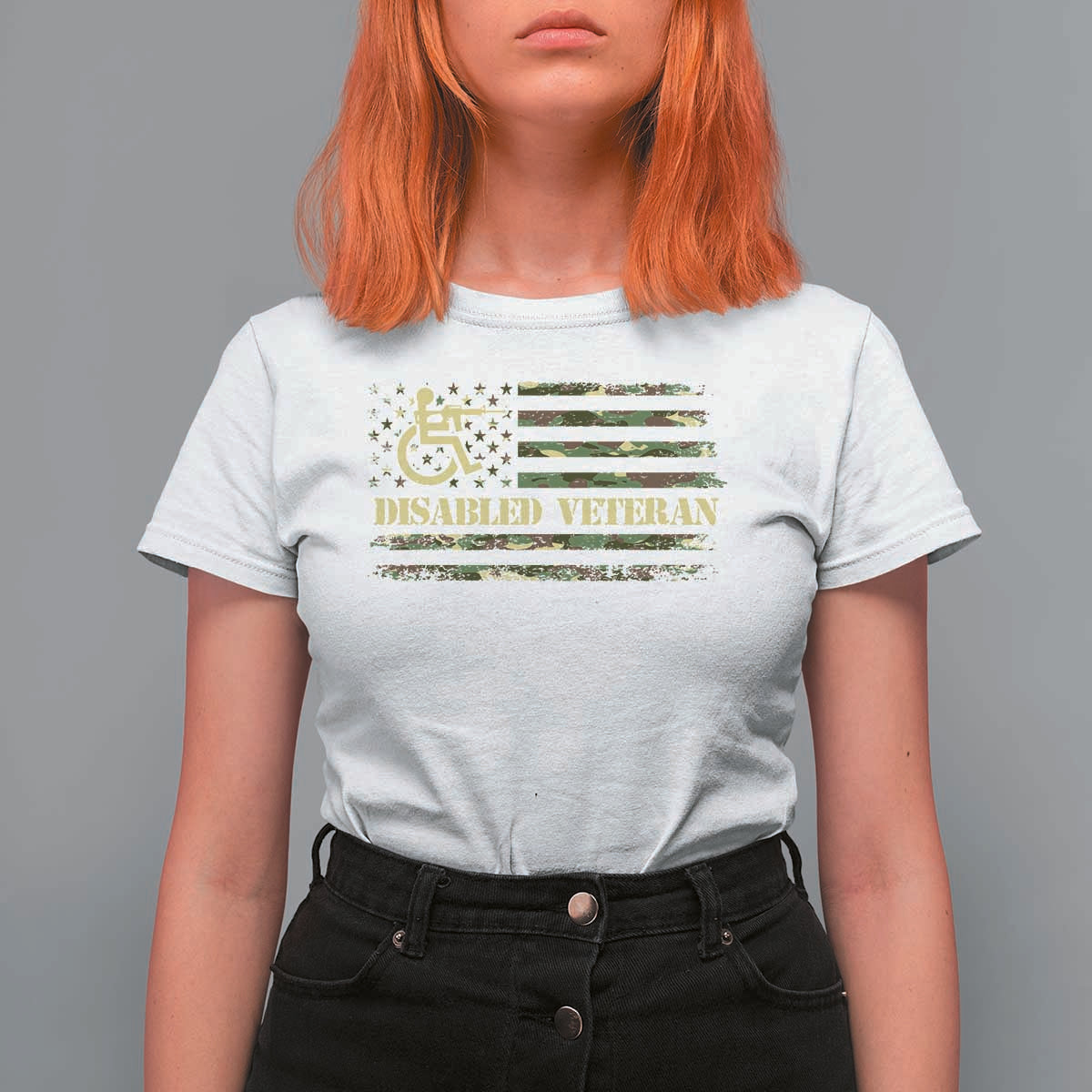 Disabled Veteran T Shirt For Women Camouflage American Flag Patriotic Veterans Day - Wonder Print Shop