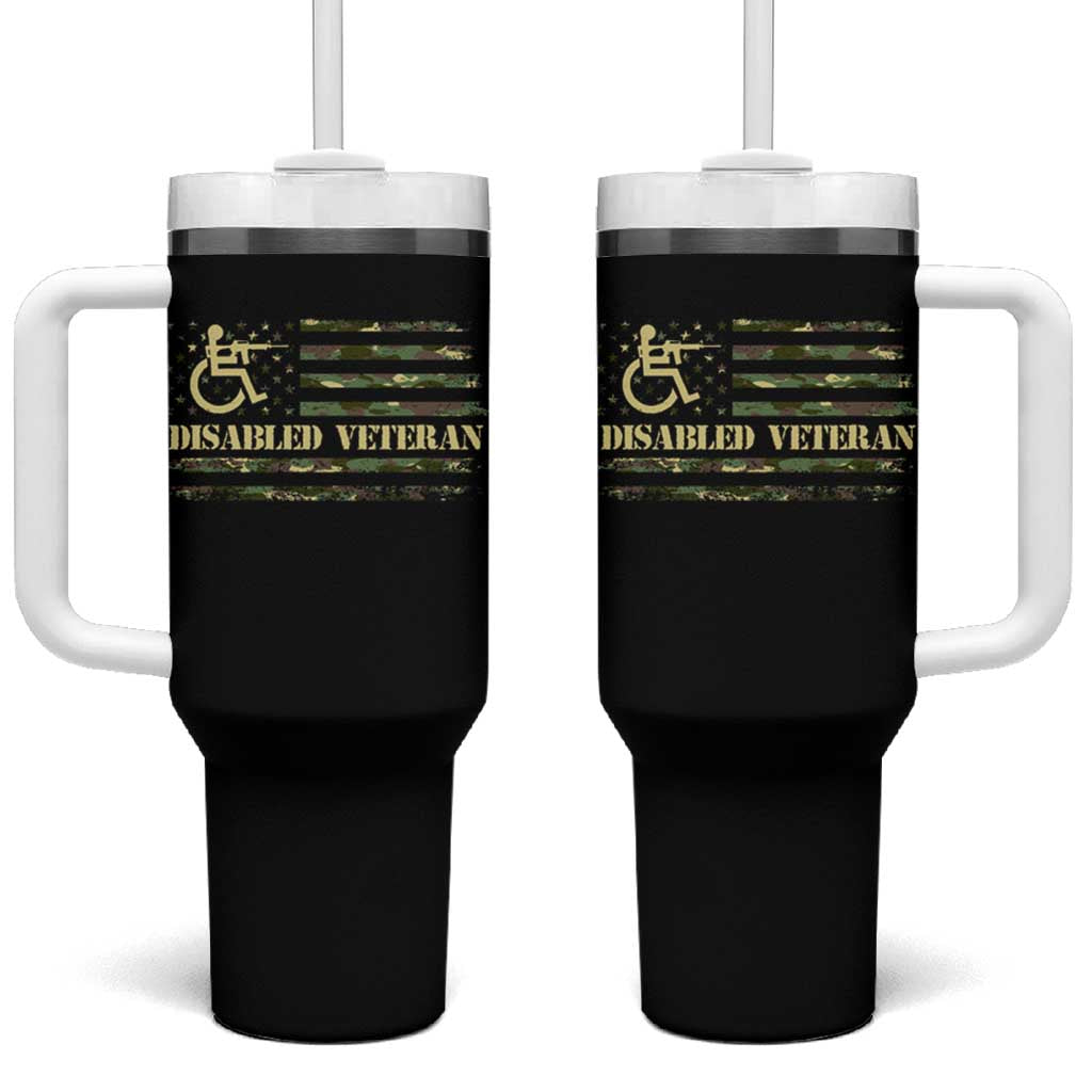 Disabled Veteran Tumbler With Handle Camouflage American Flag Patriotic Veterans Day