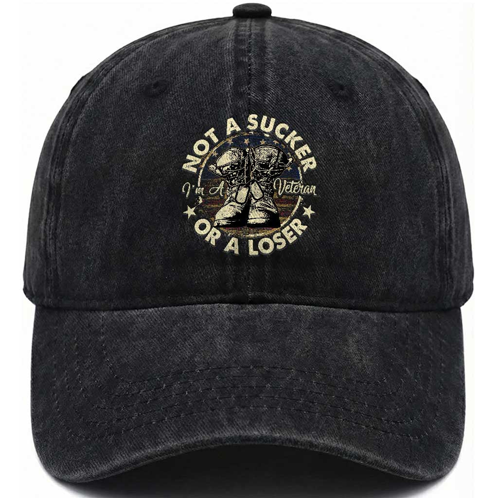 Not A Sucker Or A Loser Washed Cotton Baseball Cap Veterans Day Patriotic American Flag