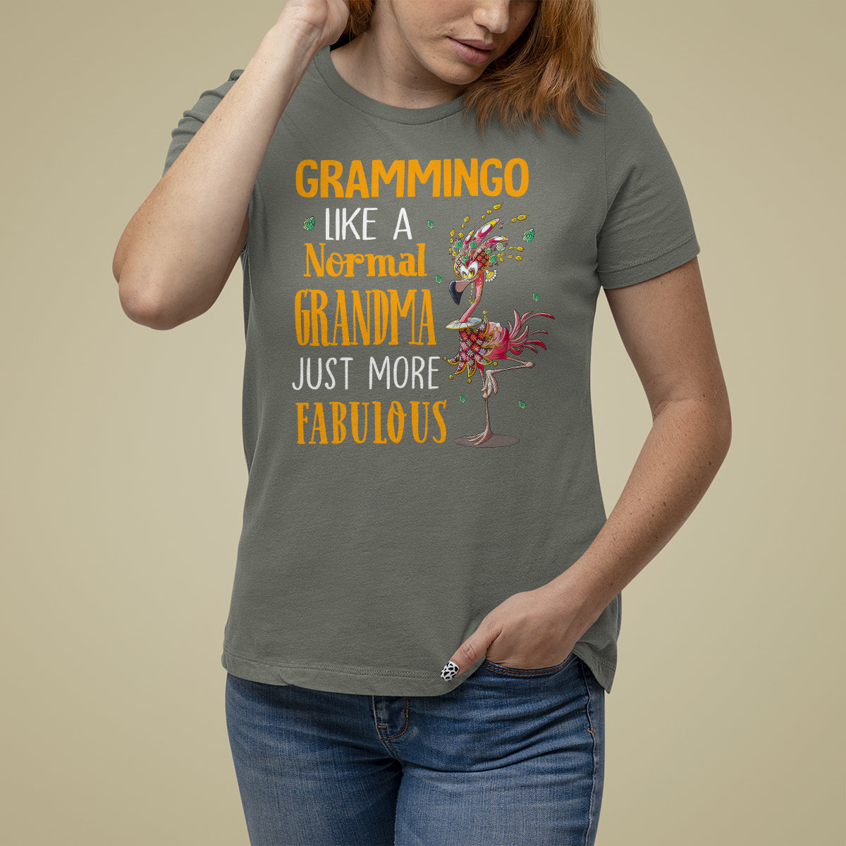 Grammingo Like A Normal Grandma Just More Fabulous Flamingo T Shirt For Women - Wonder Print Shop