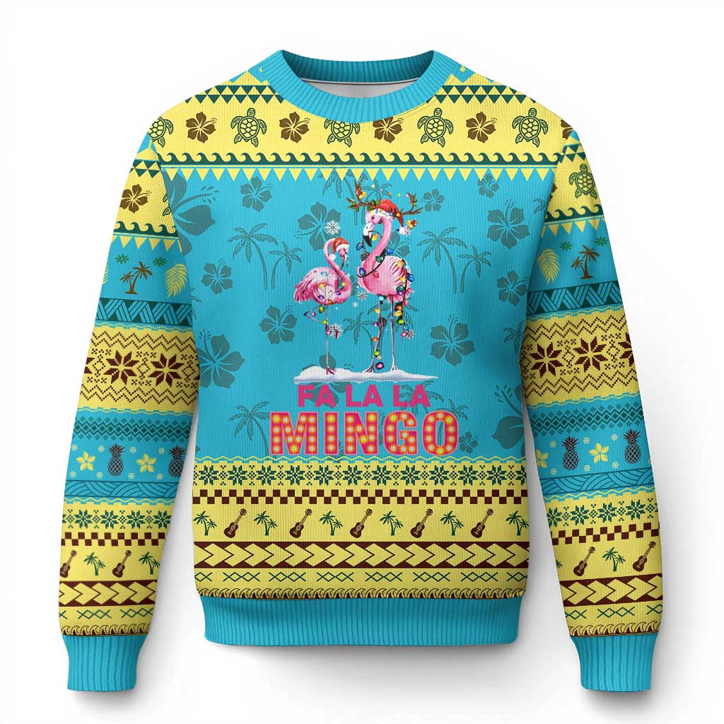 Fa La La Mingo Flamingo Hawaiian Xmas Ugly Christmas Sweater - Wonder Print Shop