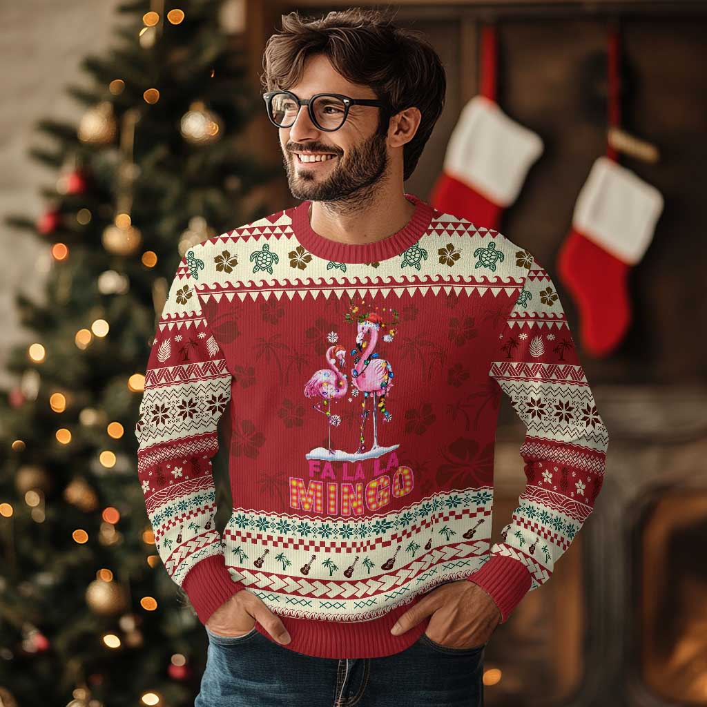 Fa La La Mingo Flamingo Hawaiian Xmas Ugly Christmas Sweater - Wonder Print Shop