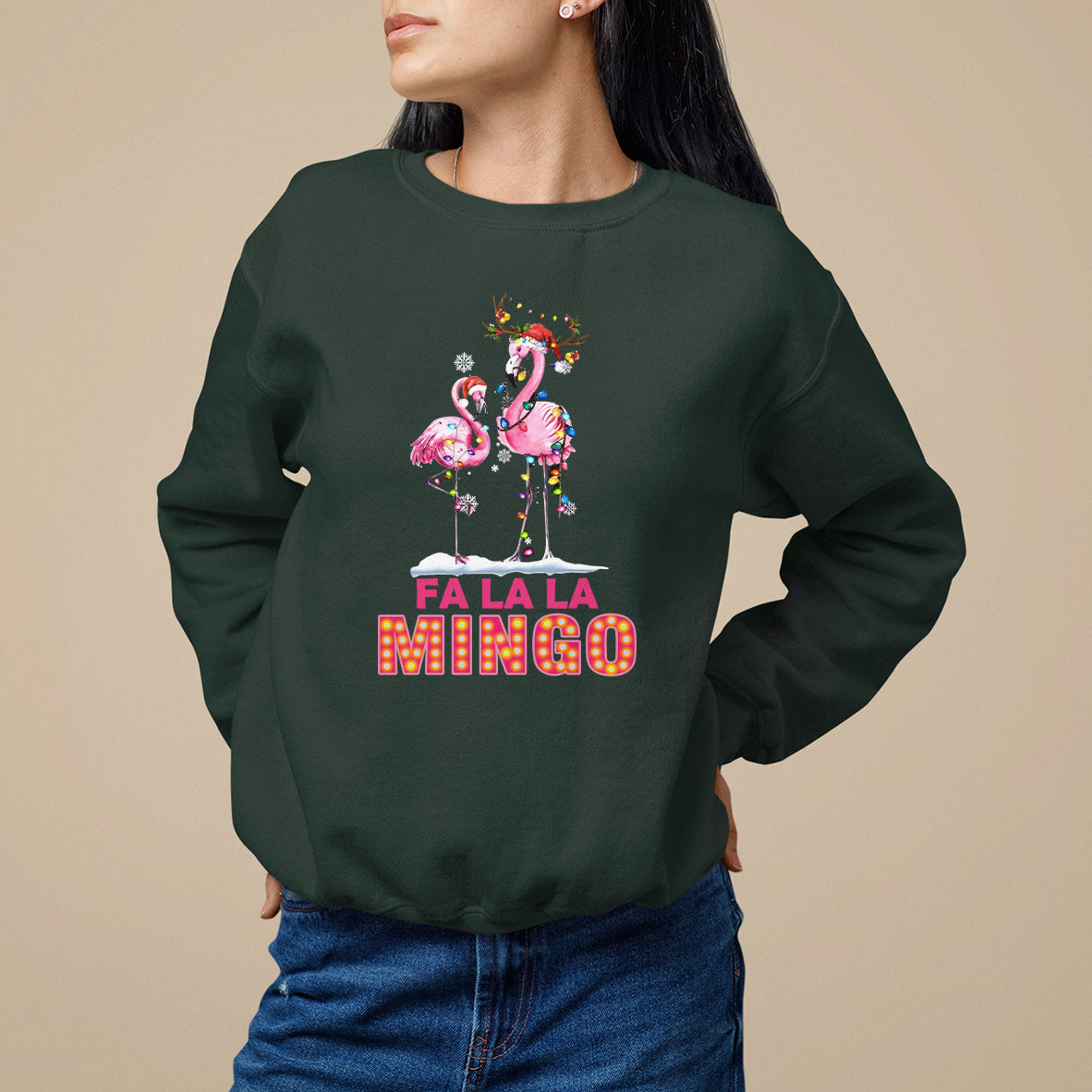 Fa La La Mingo Flamingo Hawaiian Retro Christmas Sweatshirt - Wonder Print Shop