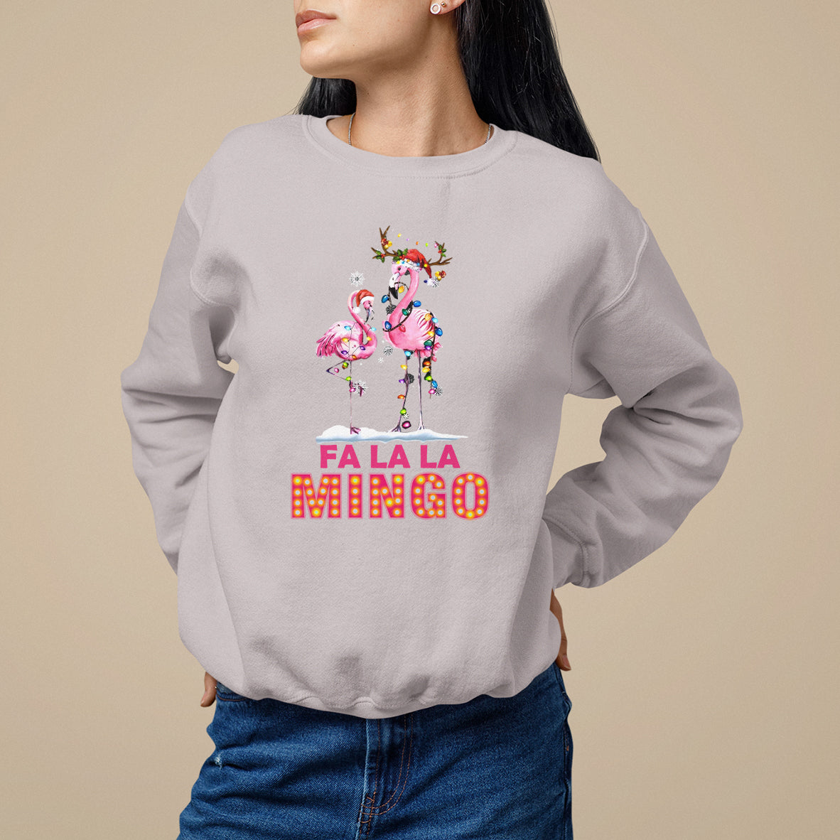 Fa La La Mingo Flamingo Hawaiian Retro Christmas Sweatshirt - Wonder Print Shop