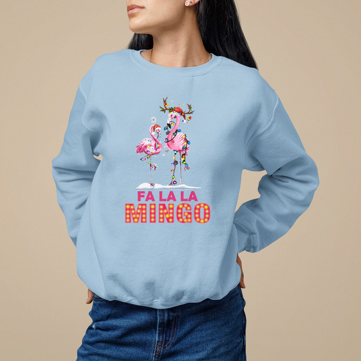Fa La La Mingo Flamingo Hawaiian Retro Christmas Sweatshirt - Wonder Print Shop