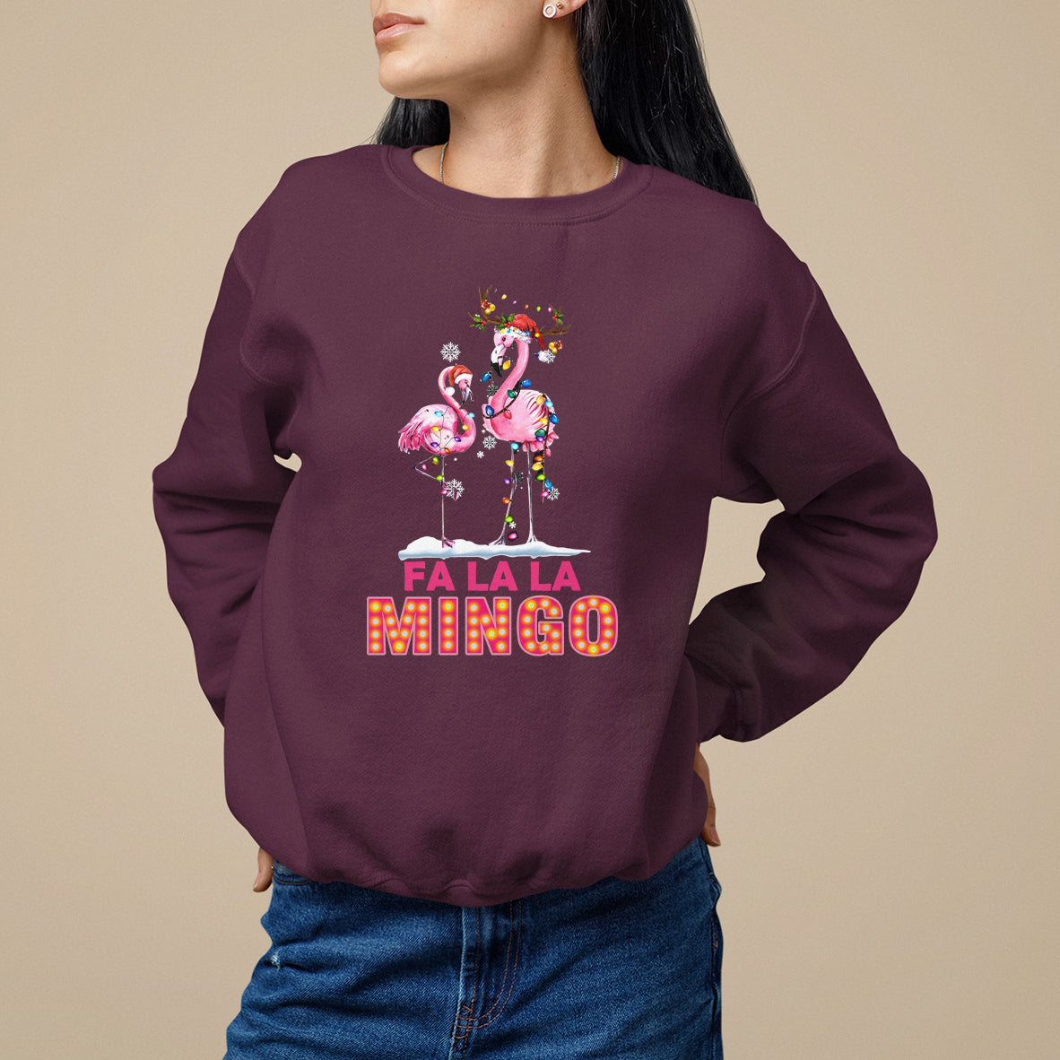 Fa La La Mingo Flamingo Hawaiian Retro Christmas Sweatshirt - Wonder Print Shop