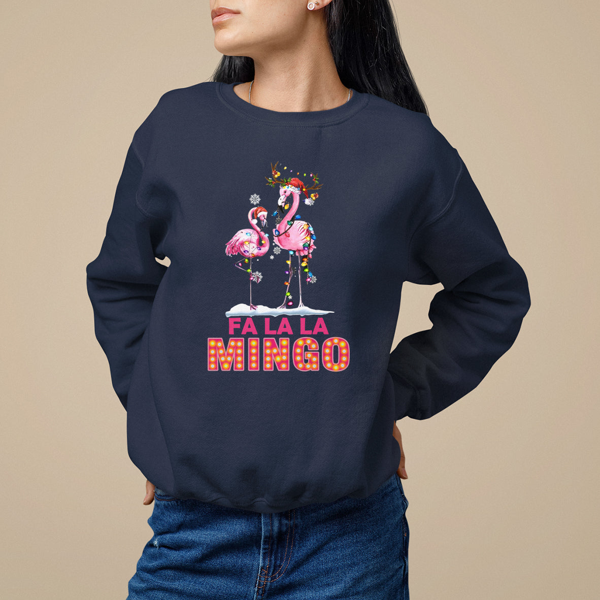 Fa La La Mingo Flamingo Hawaiian Retro Christmas Sweatshirt - Wonder Print Shop