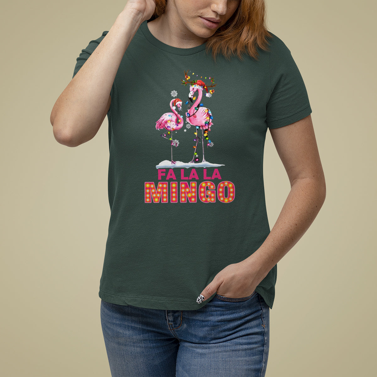 Fa La La Mingo Flamingo Hawaiian Retro Christmas T Shirt - Wonder Print Shop