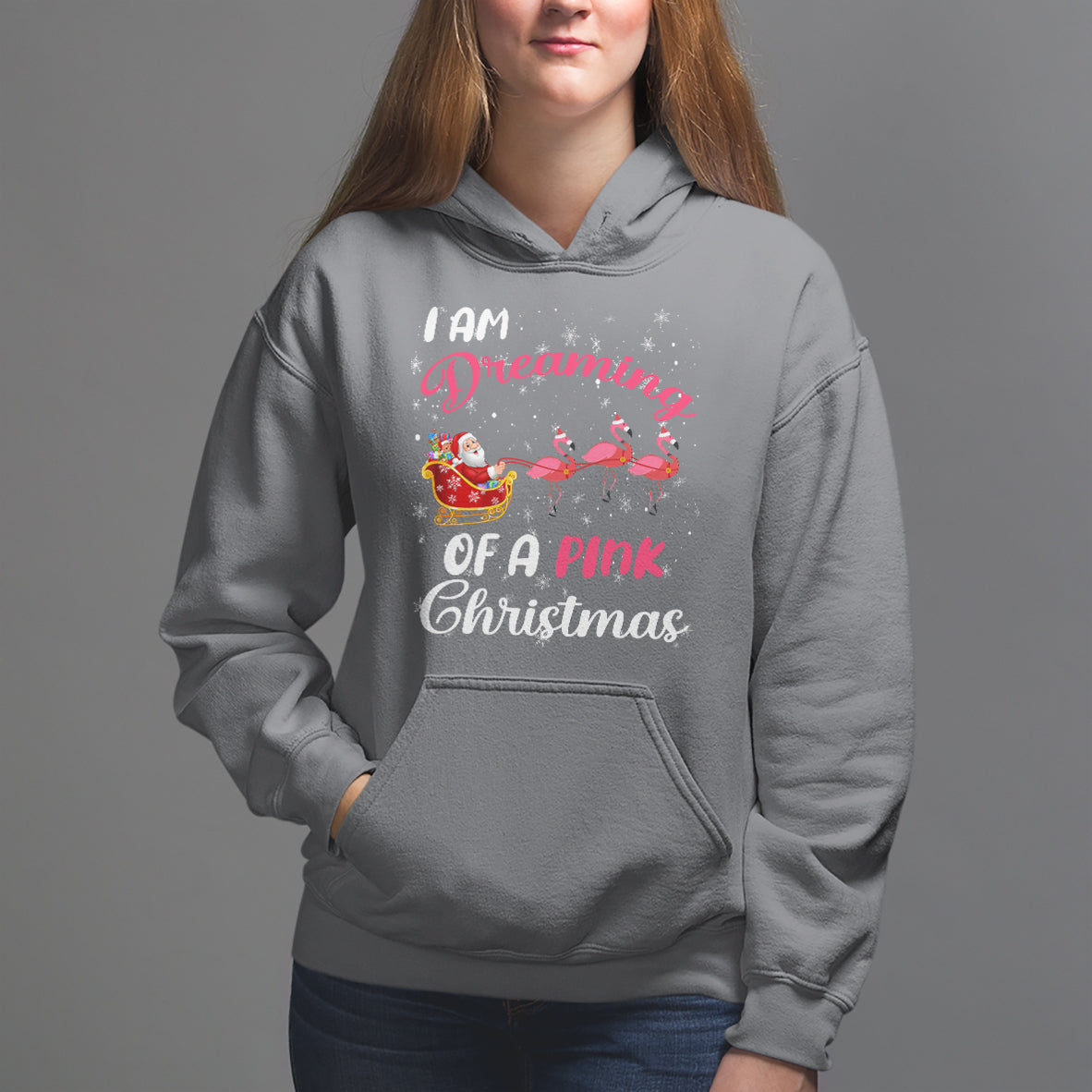 I Am Dreaming Of A Pink Christmas Santa Flamingo Hoodie - Wonder Print Shop