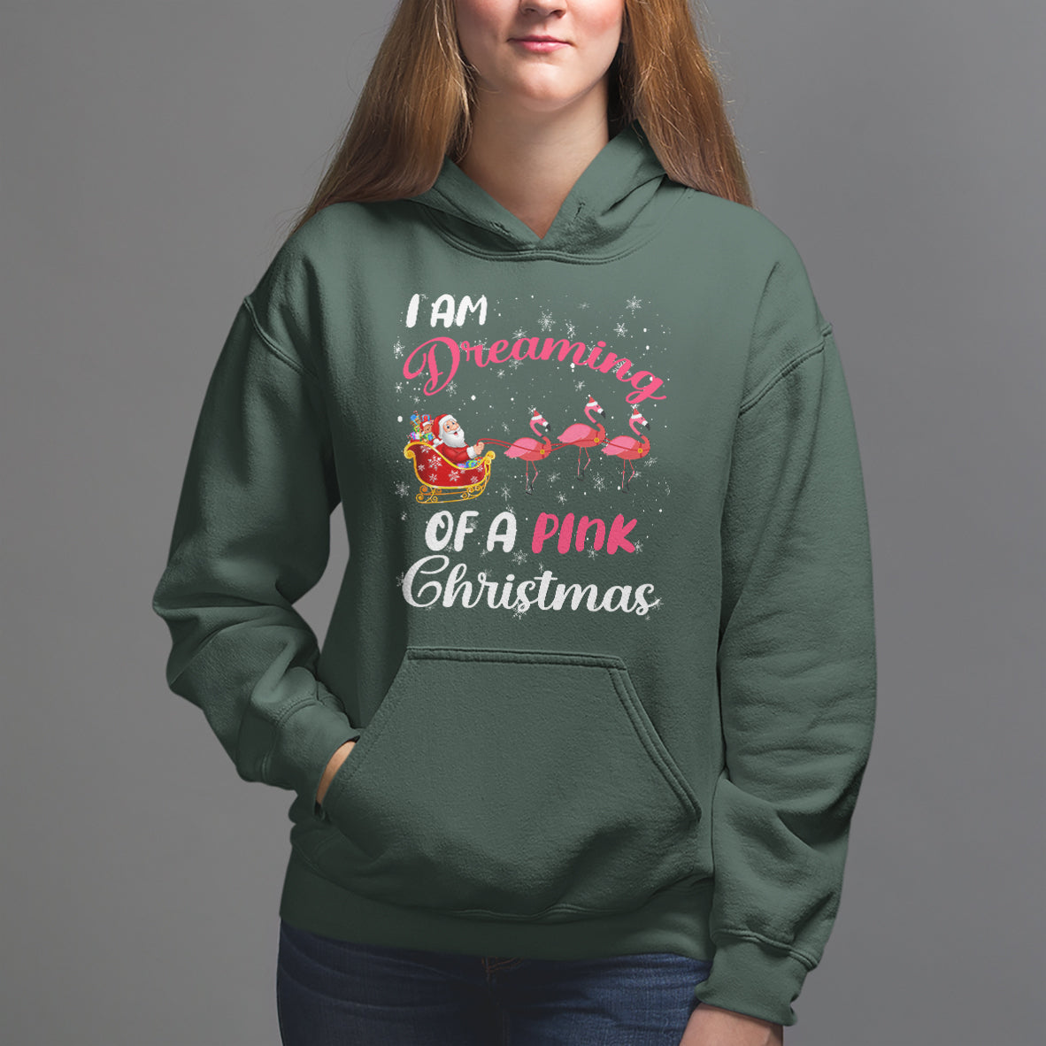 I Am Dreaming Of A Pink Christmas Santa Flamingo Hoodie - Wonder Print Shop