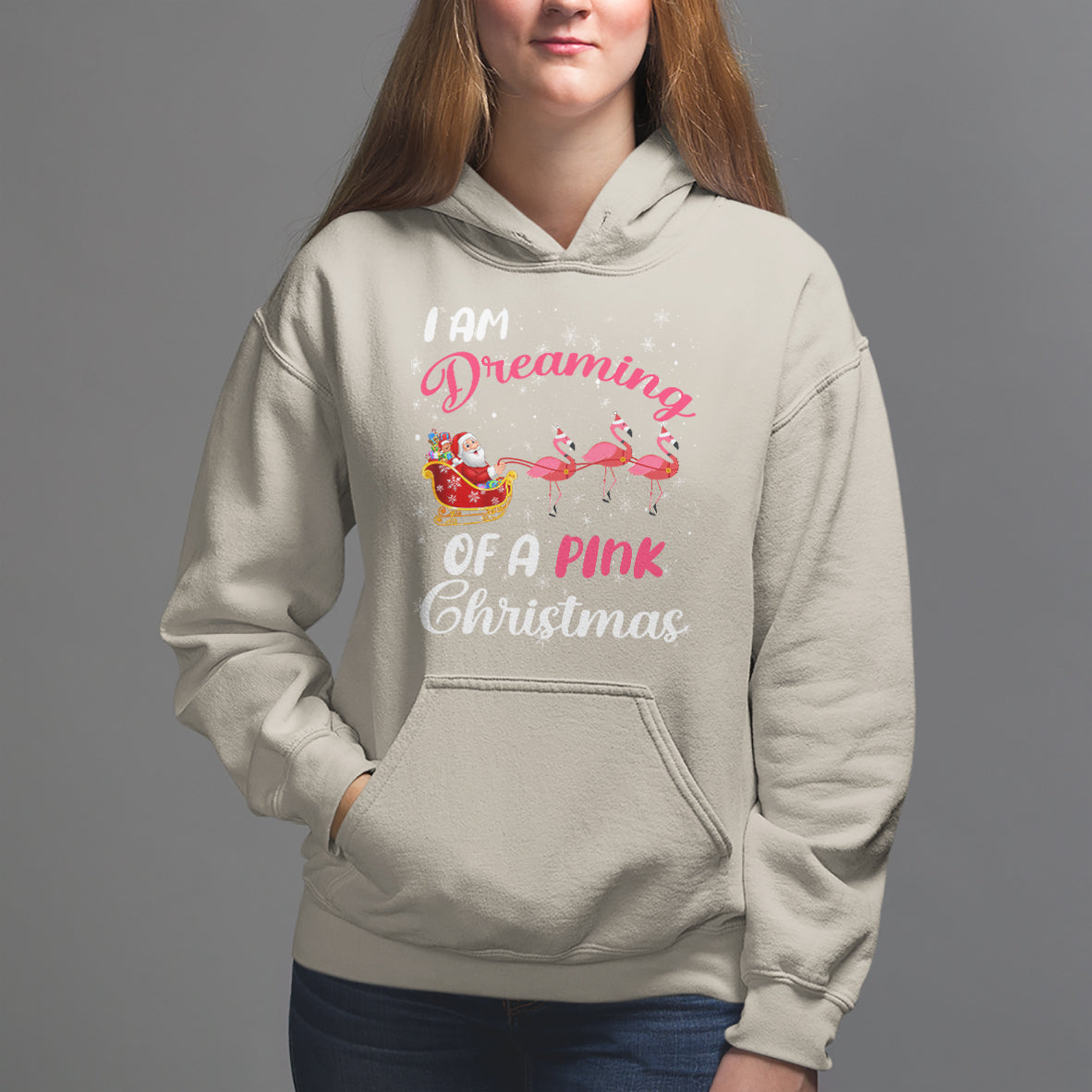I Am Dreaming Of A Pink Christmas Santa Flamingo Hoodie - Wonder Print Shop