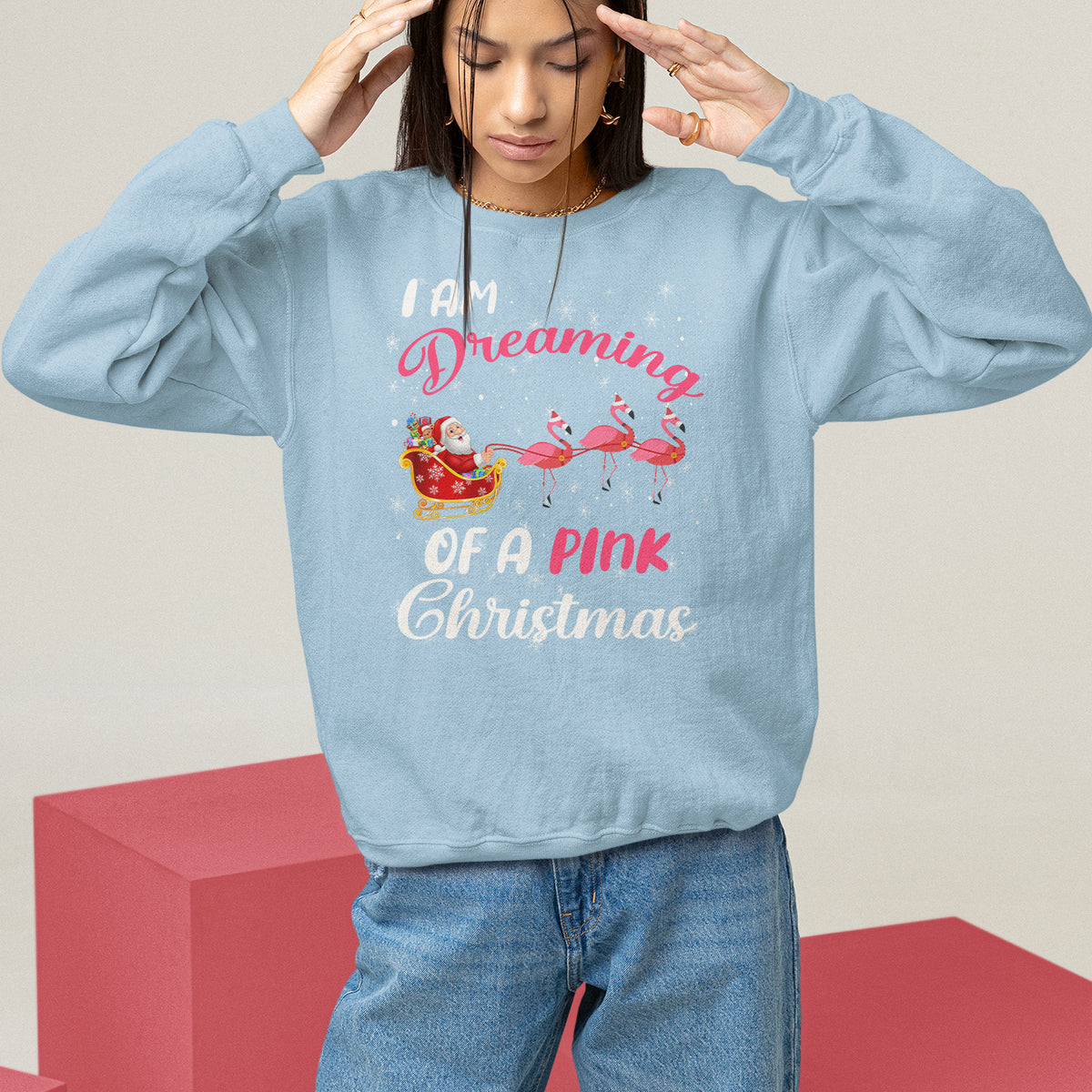 I Am Dreaming Of A Pink Christmas Santa Flamingo Sweatshirt - Wonder Print Shop