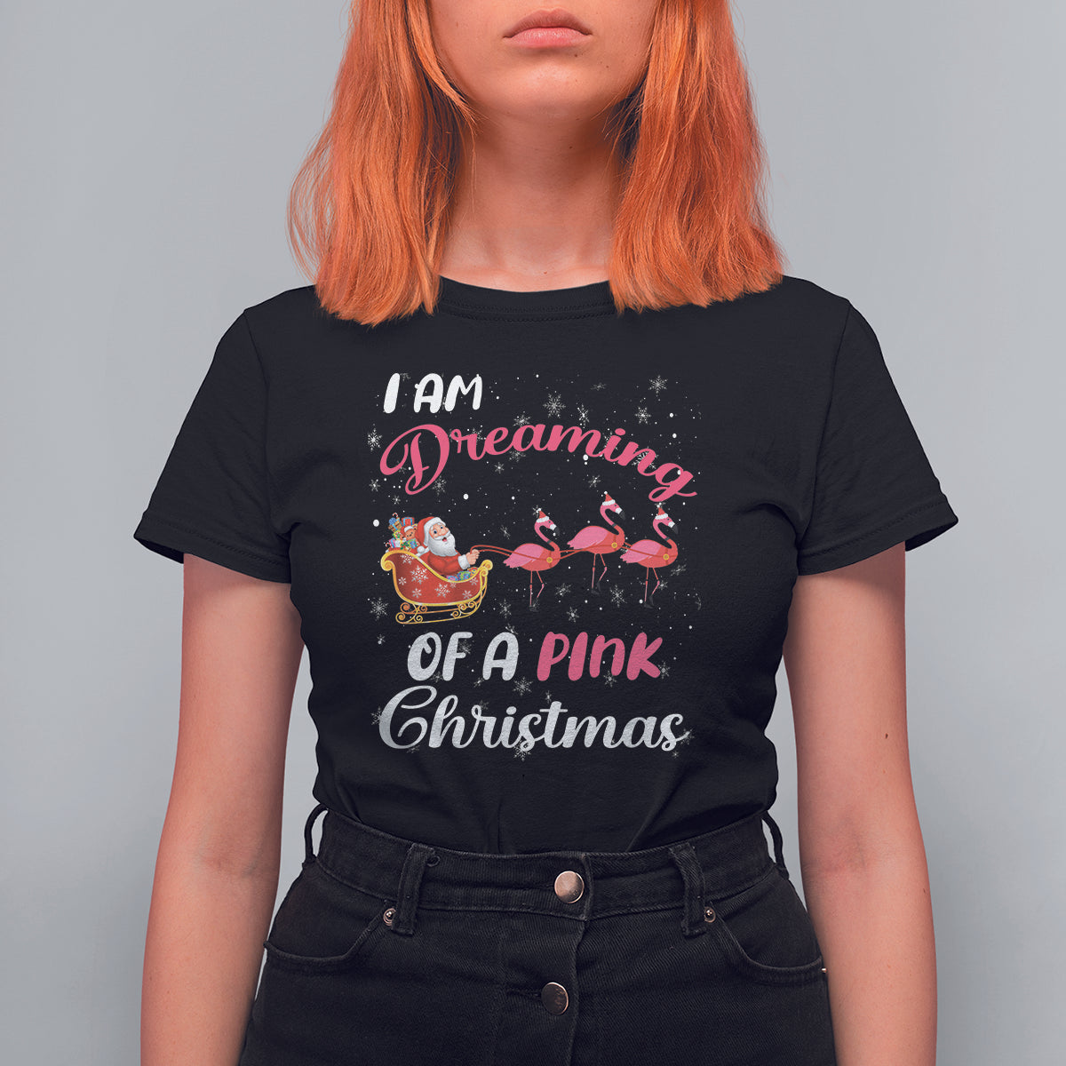 I Am Dreaming Of A Pink Christmas Santa Flamingo T Shirt For Women - Wonder Print Shop