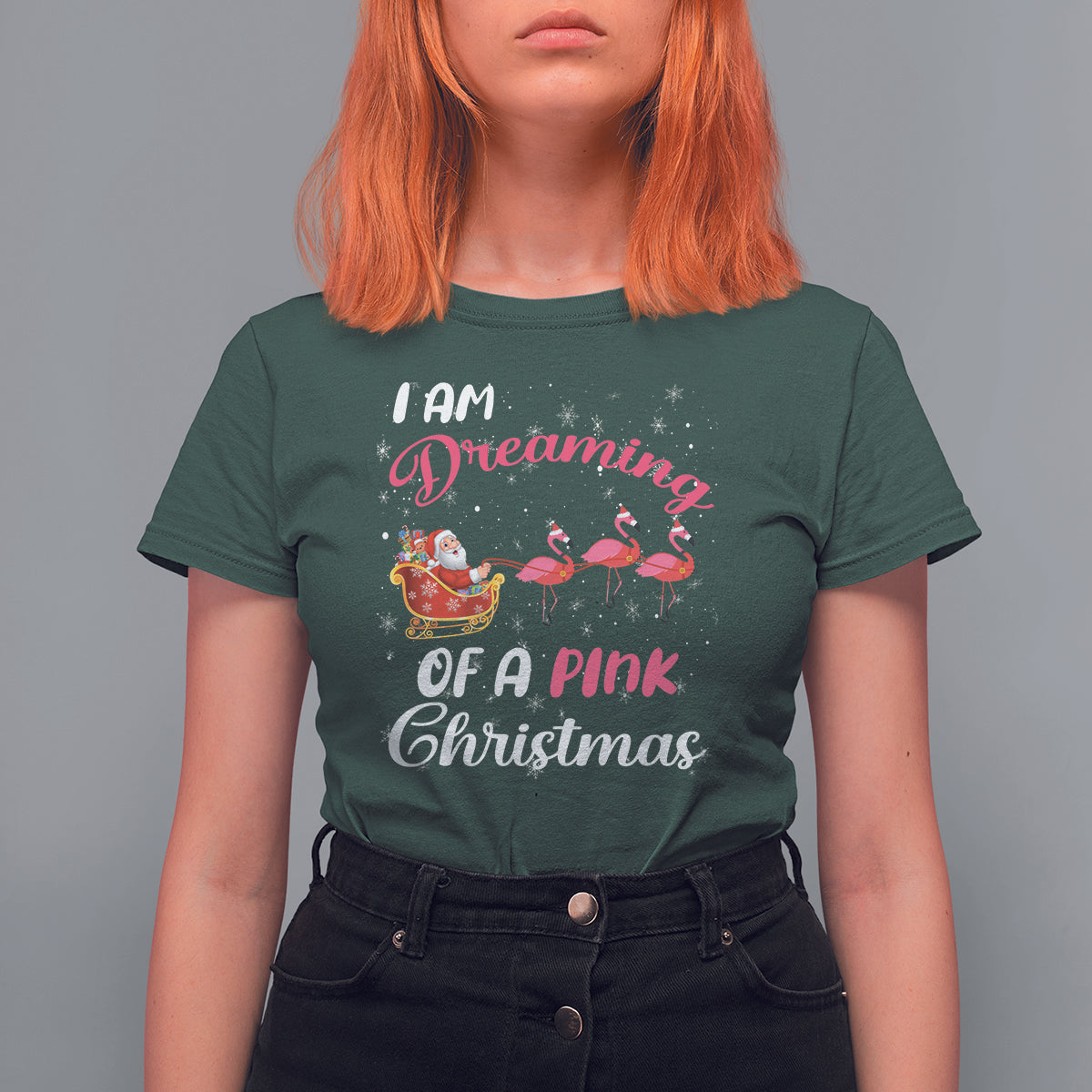 I Am Dreaming Of A Pink Christmas Santa Flamingo T Shirt For Women - Wonder Print Shop