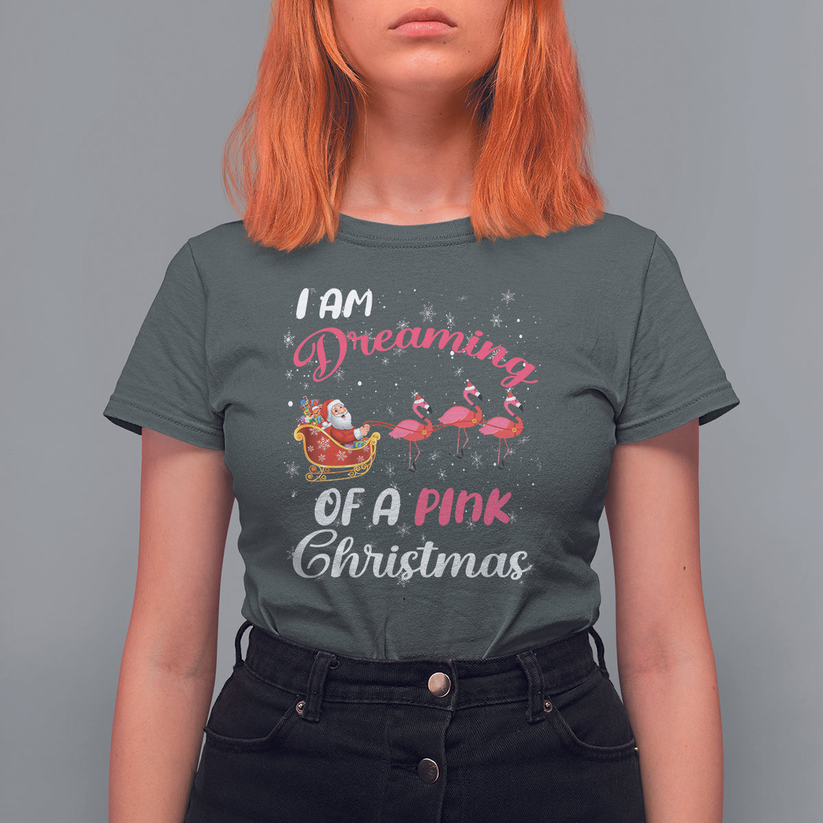 I Am Dreaming Of A Pink Christmas Santa Flamingo T Shirt For Women - Wonder Print Shop