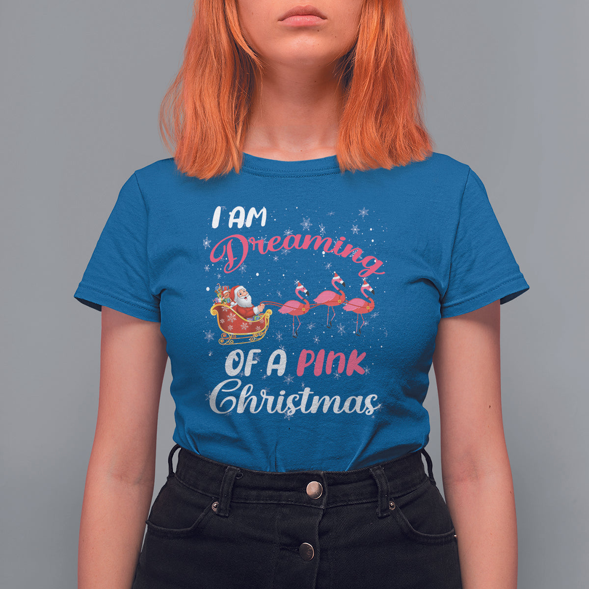 I Am Dreaming Of A Pink Christmas Santa Flamingo T Shirt For Women - Wonder Print Shop