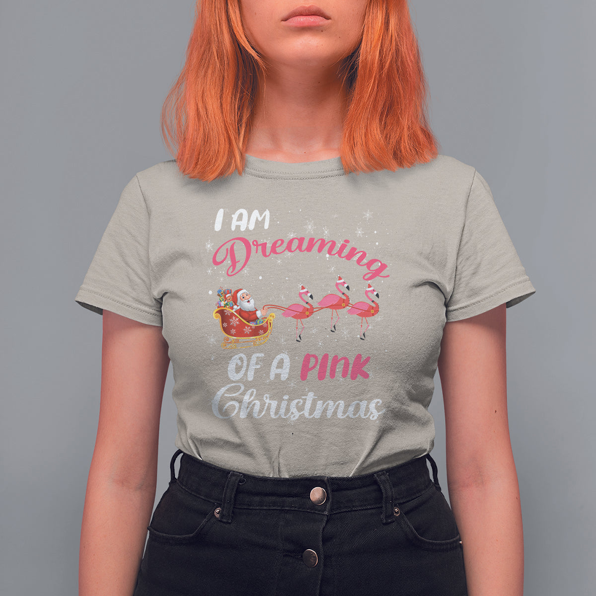 I Am Dreaming Of A Pink Christmas Santa Flamingo T Shirt For Women - Wonder Print Shop