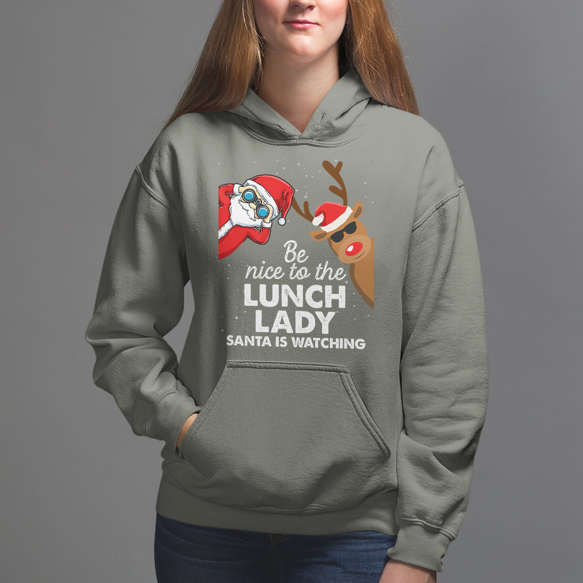 Be Nice To The Lunch Lady Santa Is Watching Funny Christmas Hoodie - Wonder Print Shop