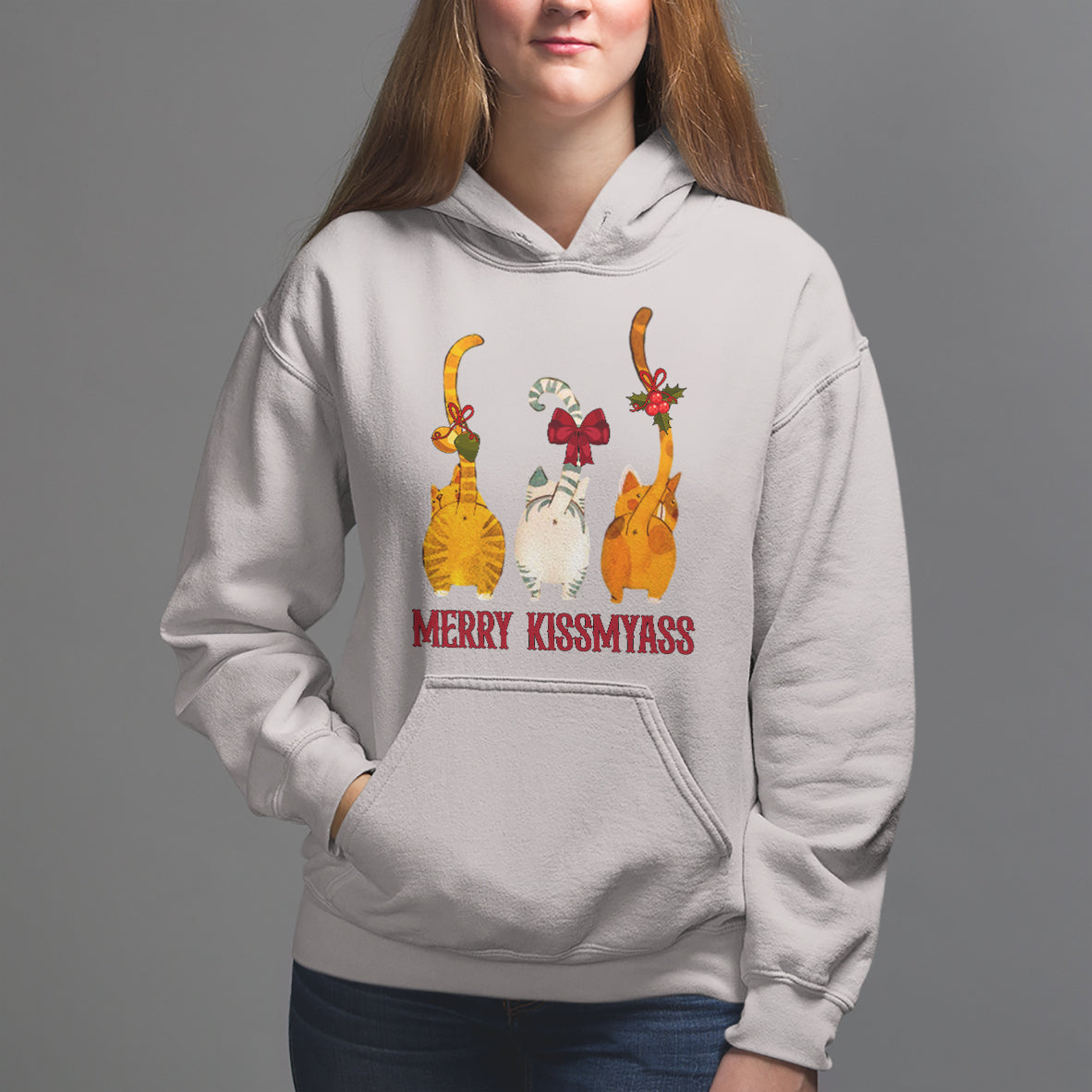 Merry Kissmyass Funny Cat Christmas Hoodie - Wonder Print Shop