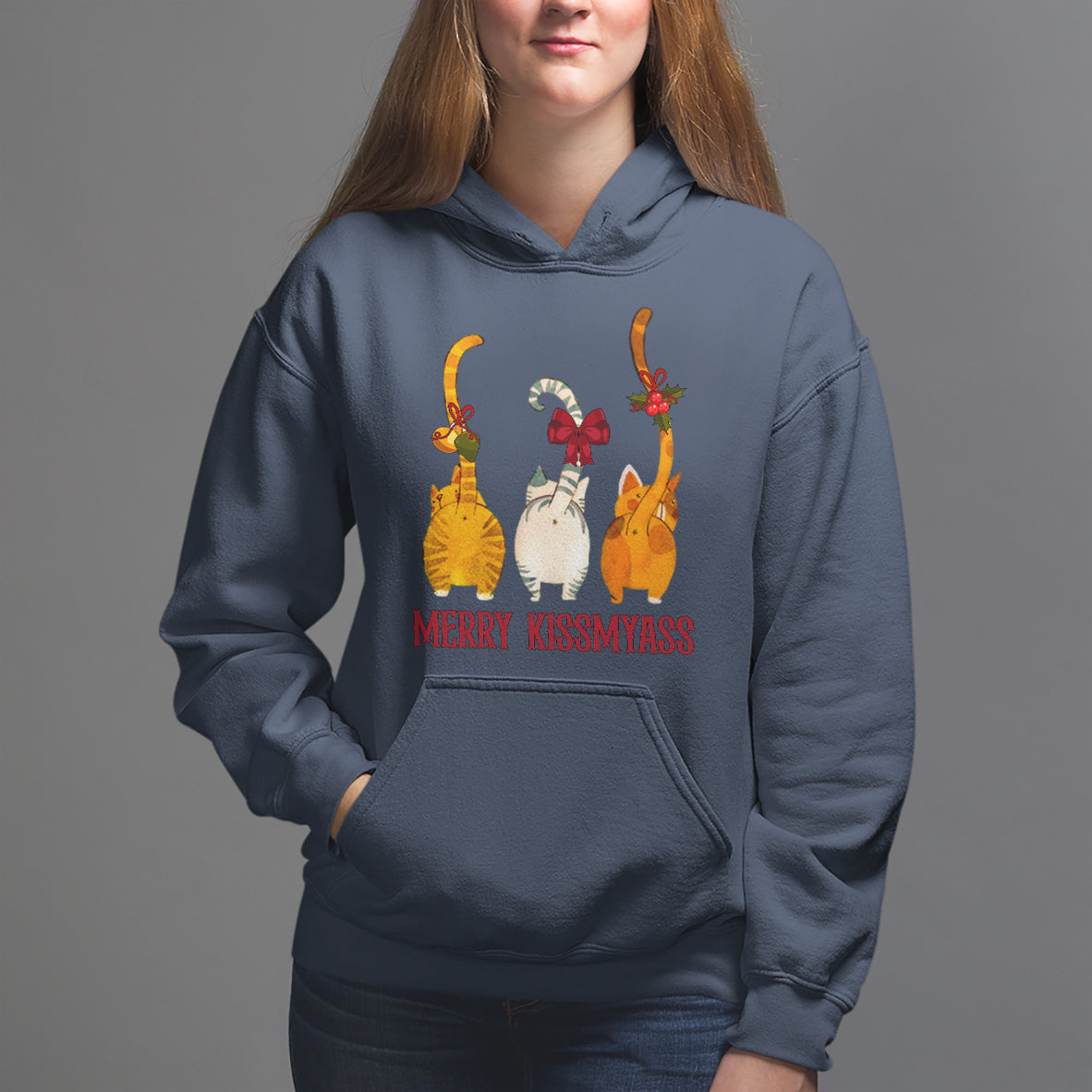 Merry Kissmyass Funny Cat Christmas Hoodie - Wonder Print Shop