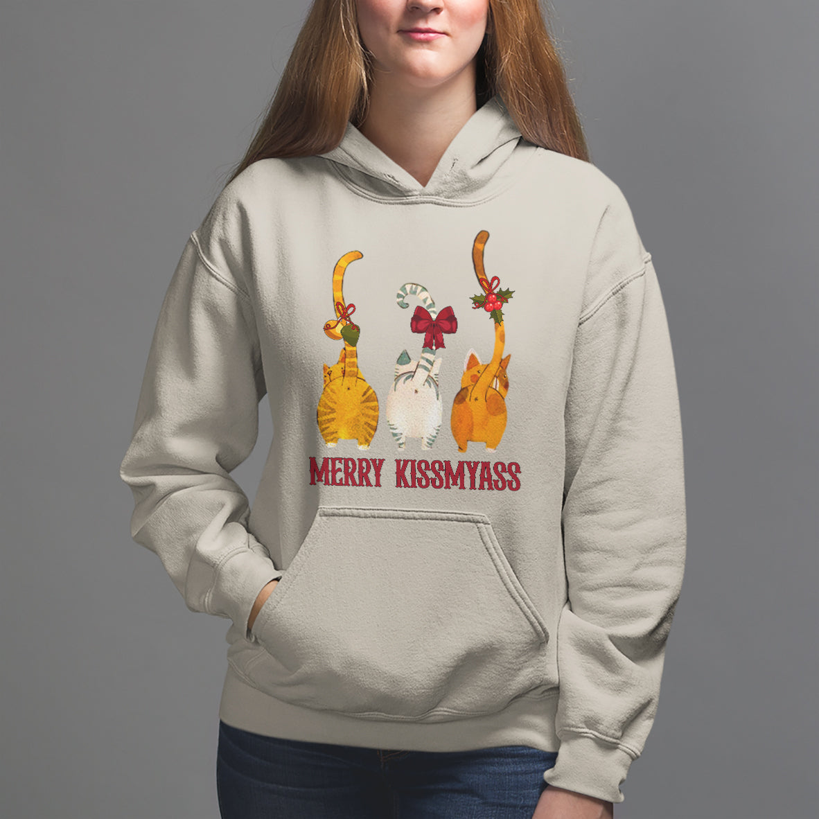 Merry Kissmyass Funny Cat Christmas Hoodie - Wonder Print Shop