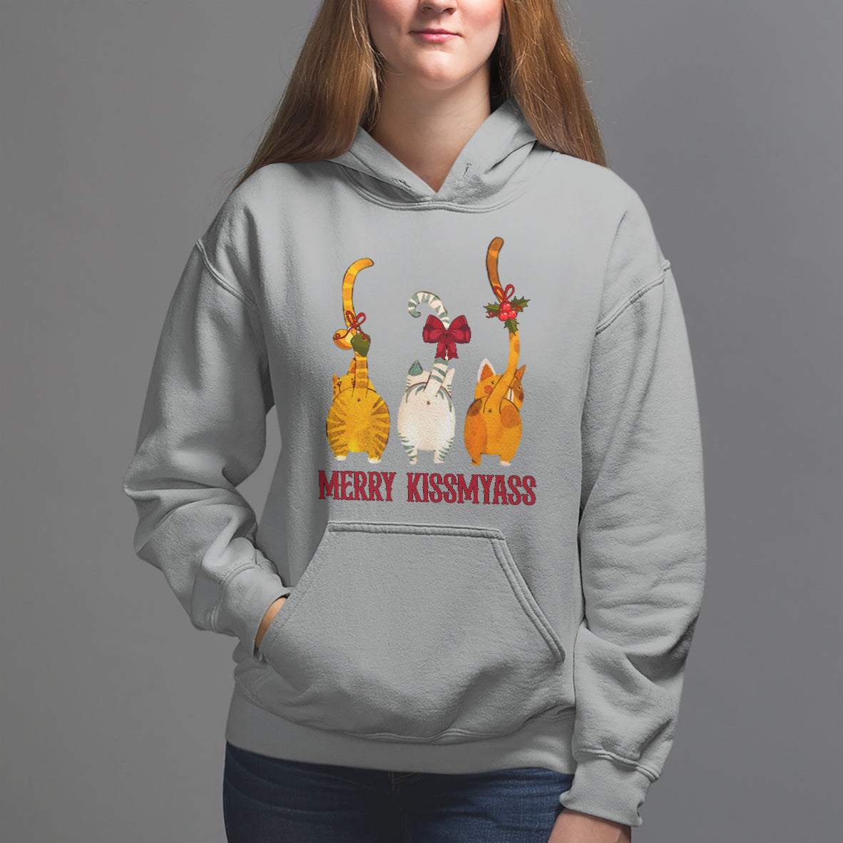 Merry Kissmyass Funny Cat Christmas Hoodie - Wonder Print Shop