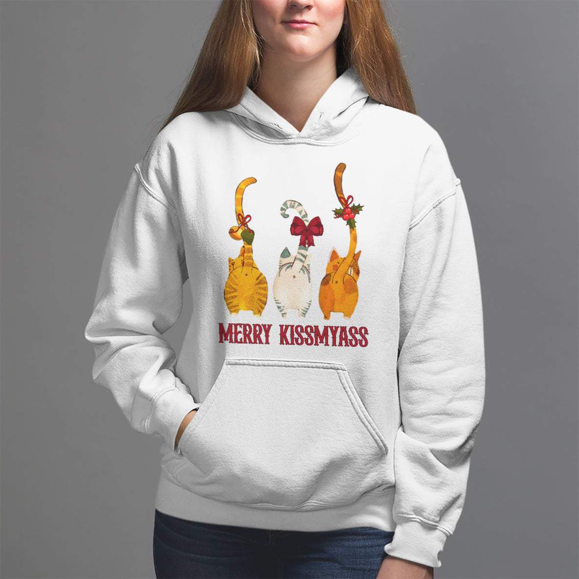 Merry Kissmyass Funny Cat Christmas Hoodie - Wonder Print Shop
