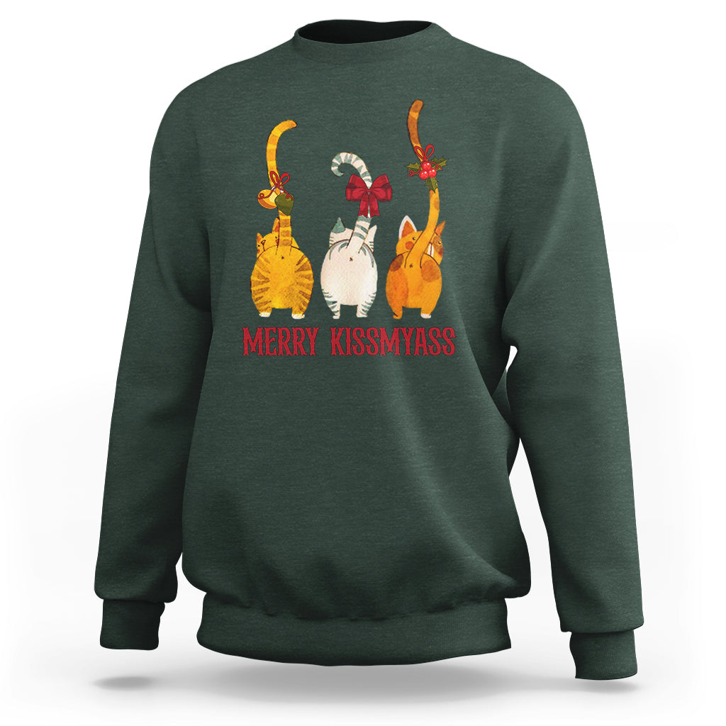 Merry Kissmyass Funny Cat Christmas Sweatshirt - Wonder Print Shop