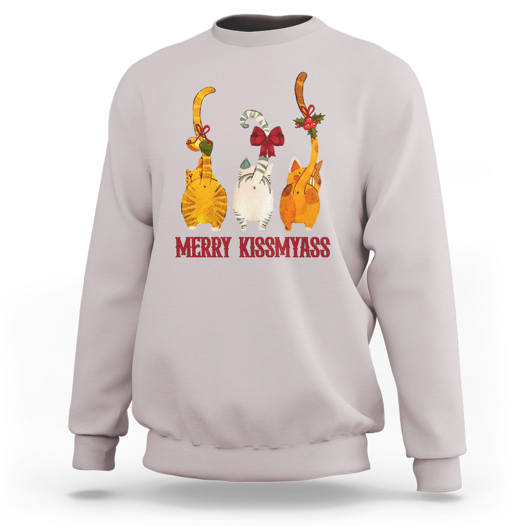 Merry Kissmyass Funny Cat Christmas Sweatshirt - Wonder Print Shop