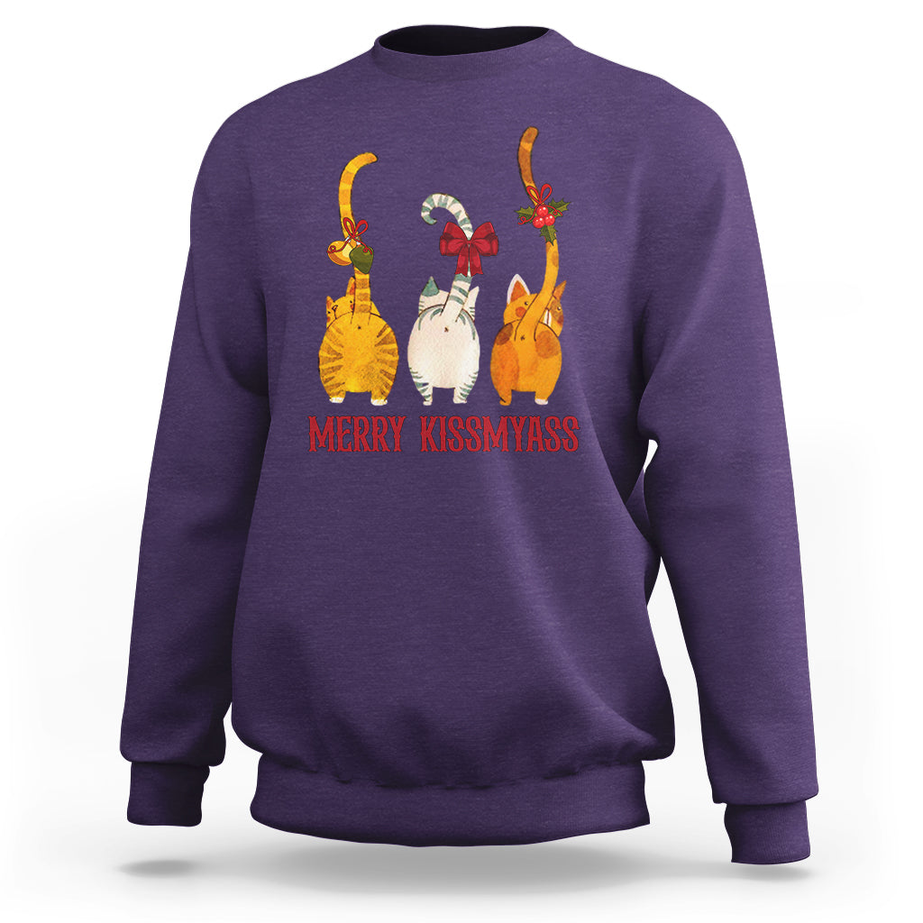 Merry Kissmyass Funny Cat Christmas Sweatshirt - Wonder Print Shop