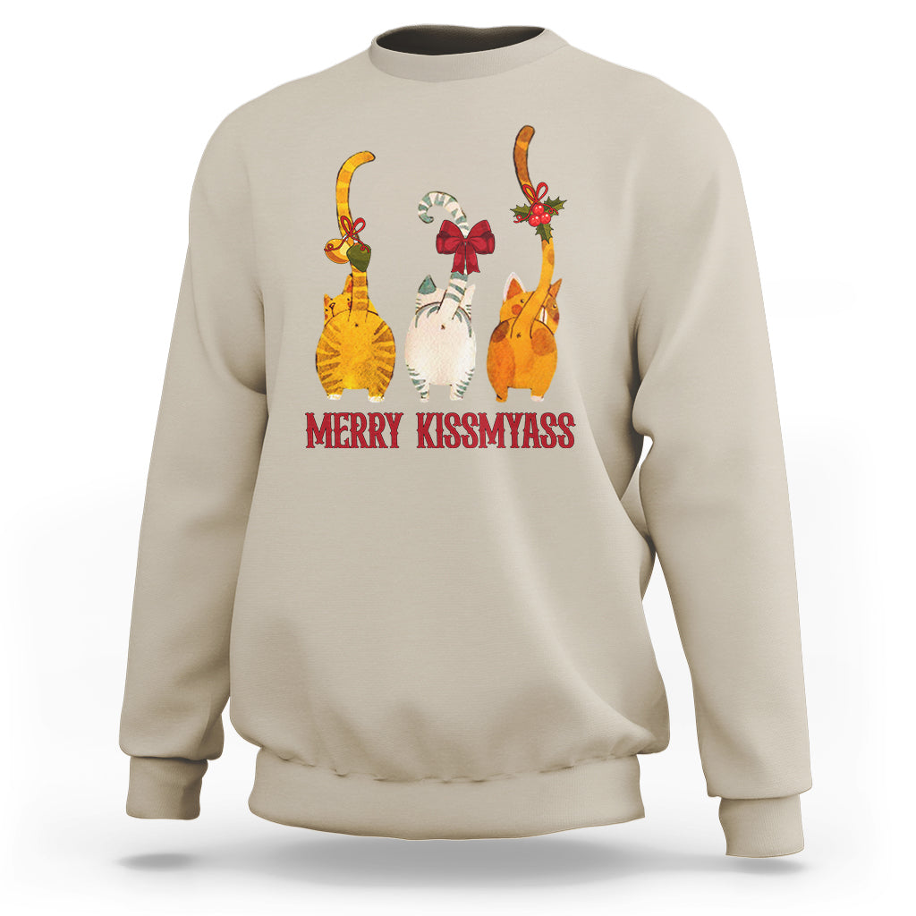Merry Kissmyass Funny Cat Christmas Sweatshirt - Wonder Print Shop