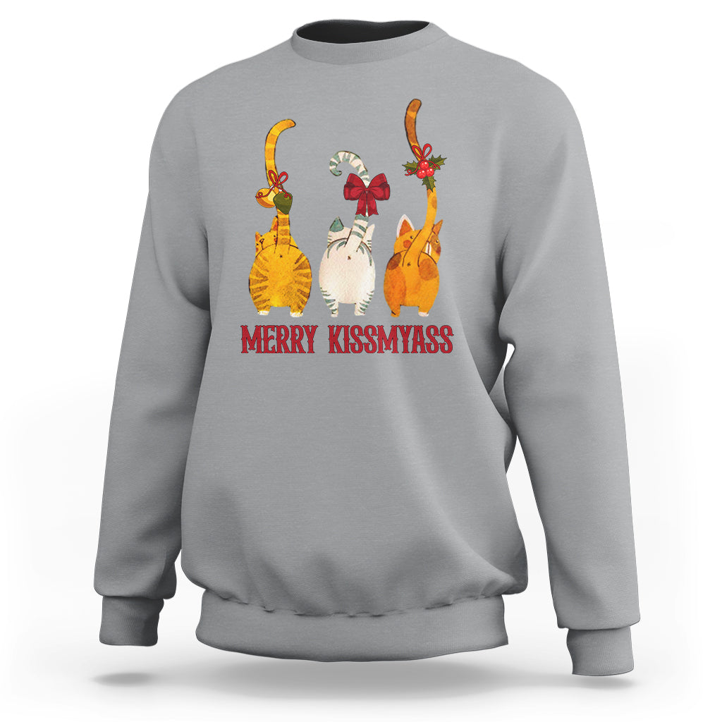 Merry Kissmyass Funny Cat Christmas Sweatshirt - Wonder Print Shop
