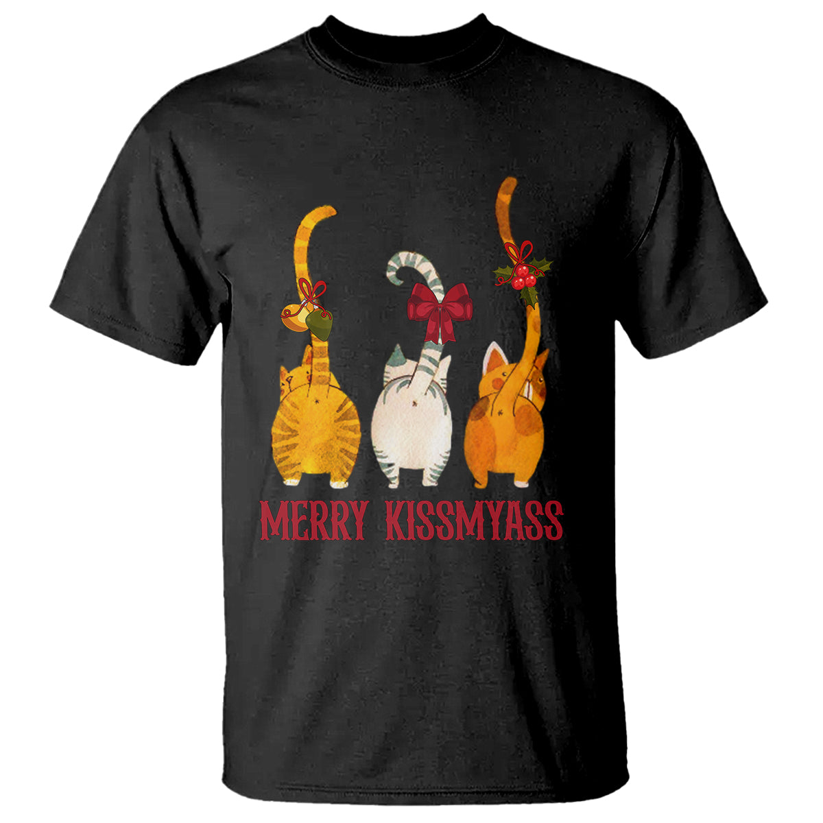 Merry Kissmyass Funny Cat Christmas T Shirt - Wonder Print Shop