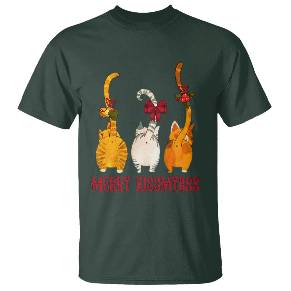Merry Kissmyass Funny Cat Christmas T Shirt - Wonder Print Shop