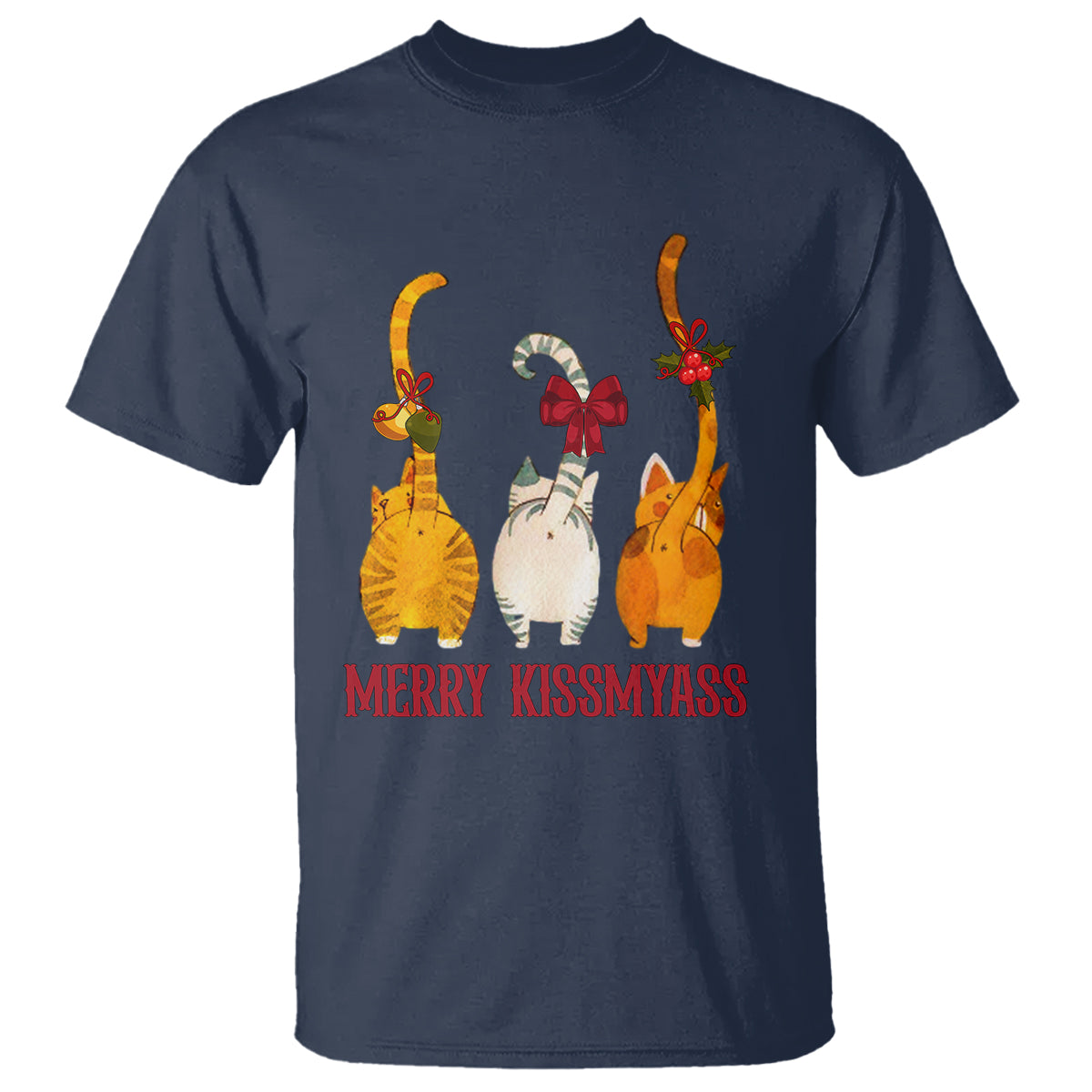 Merry Kissmyass Funny Cat Christmas T Shirt - Wonder Print Shop
