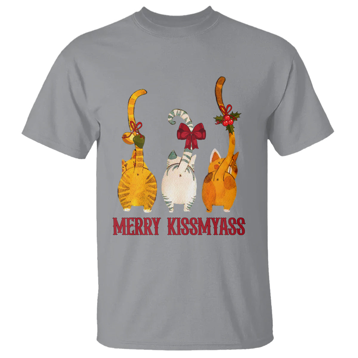 Merry Kissmyass Funny Cat Christmas T Shirt - Wonder Print Shop