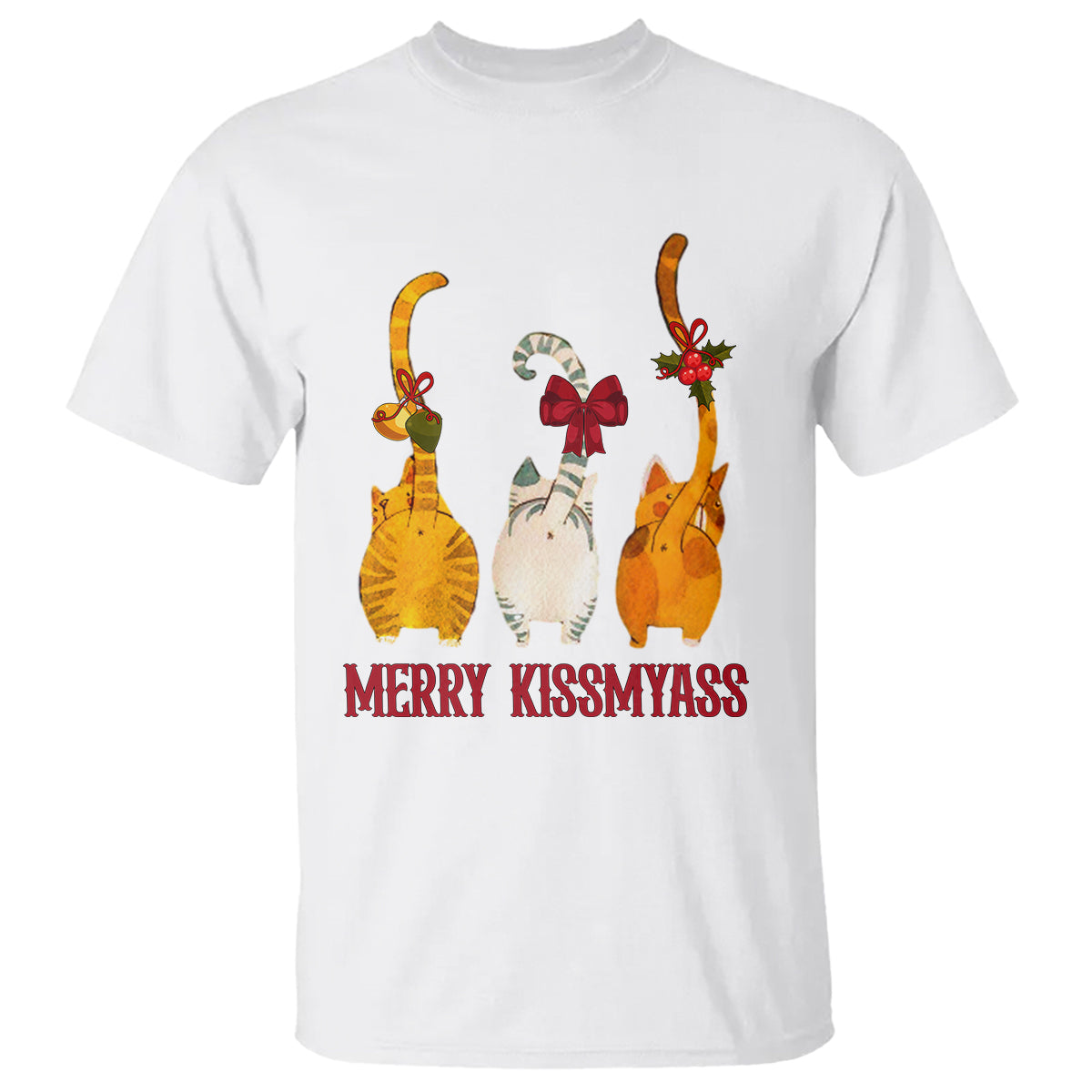 Merry Kissmyass Funny Cat Christmas T Shirt - Wonder Print Shop