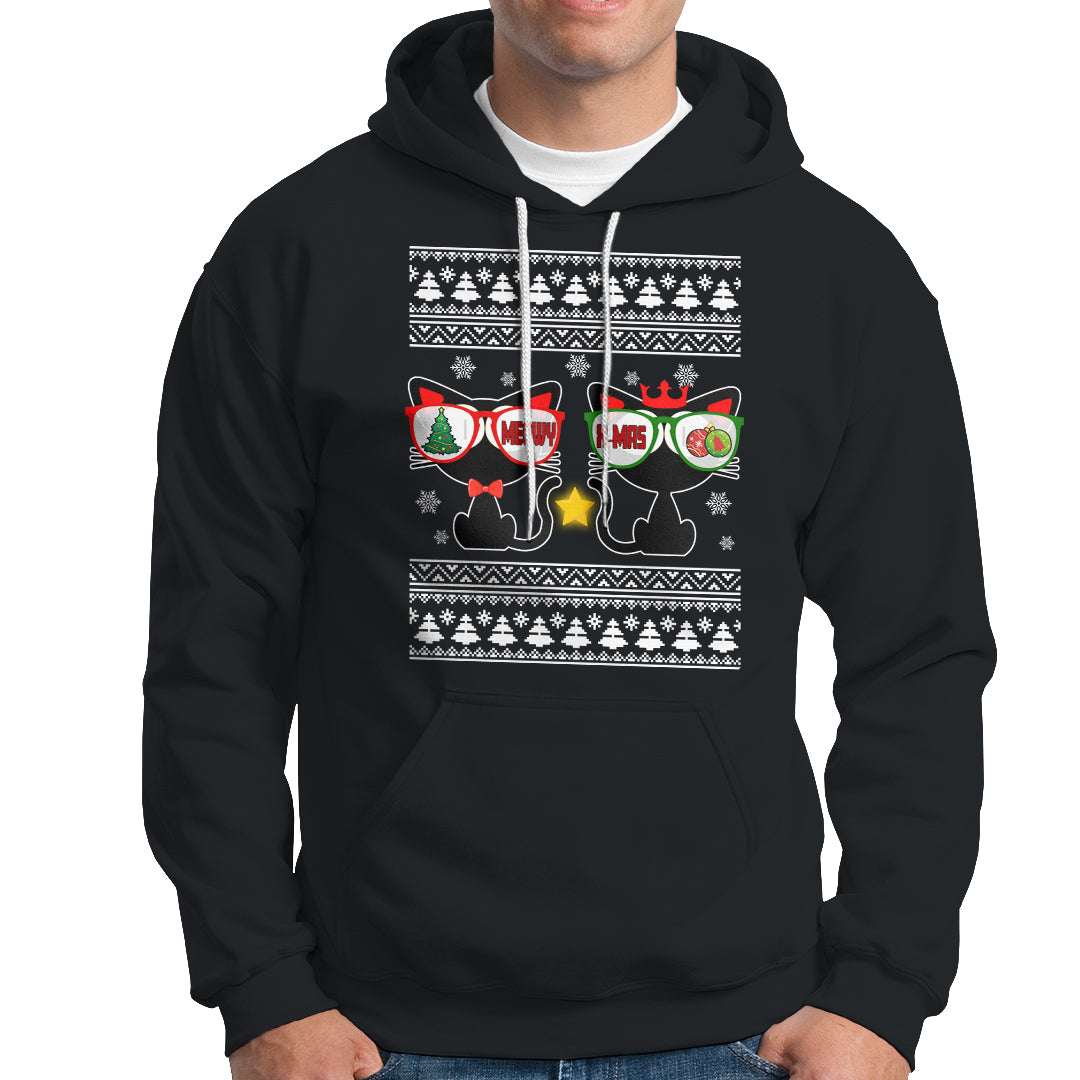 Meowy Xmas Funny Cat Couple With Sunglass Hoodie - Wonder Print Shop