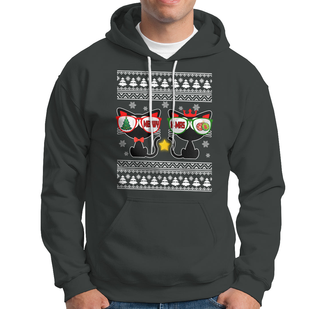 Meowy Xmas Funny Cat Couple With Sunglass Hoodie - Wonder Print Shop